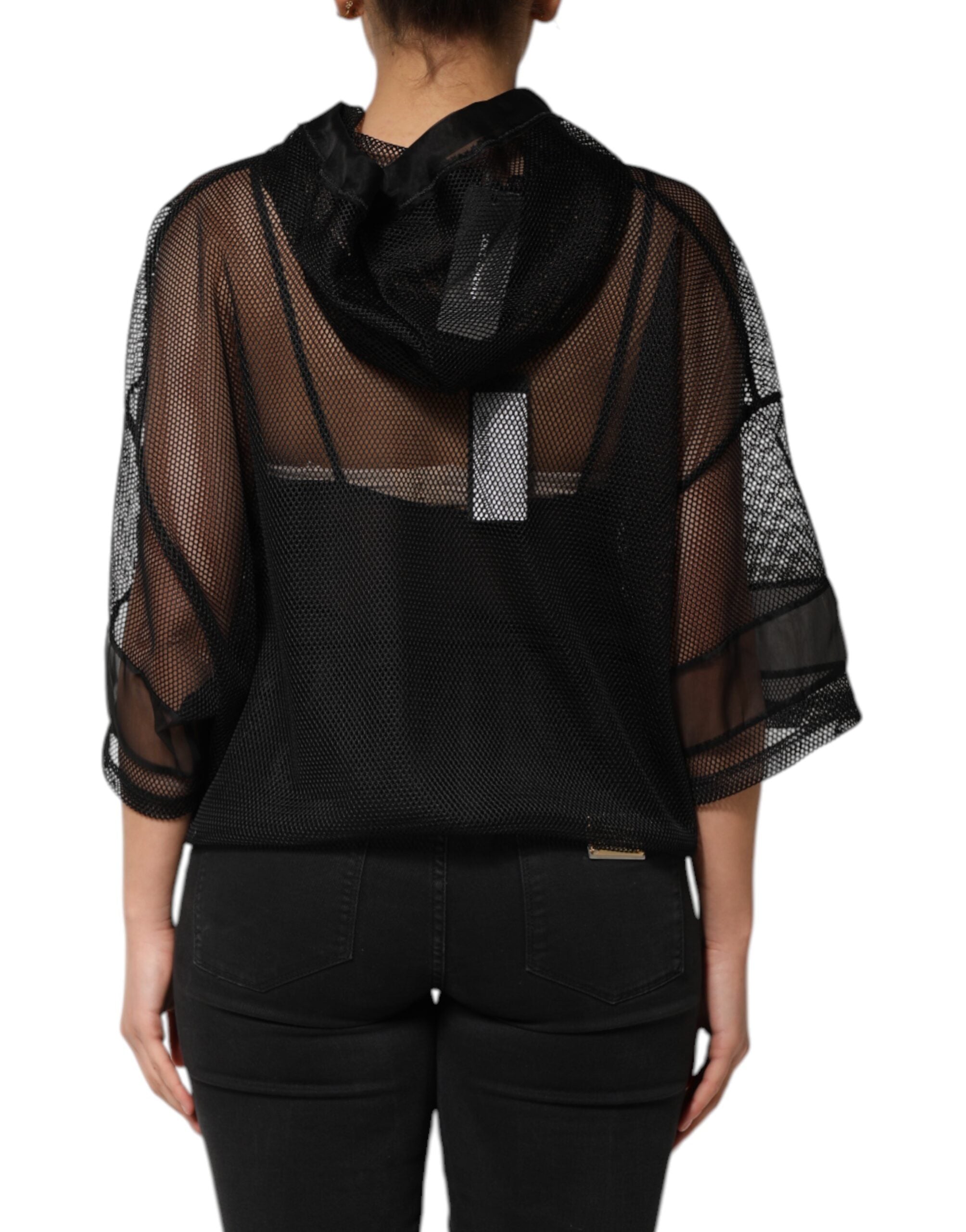 Dolce & Gabbana Schwarzer Pullover mit durchsichtiger Kapuze-4