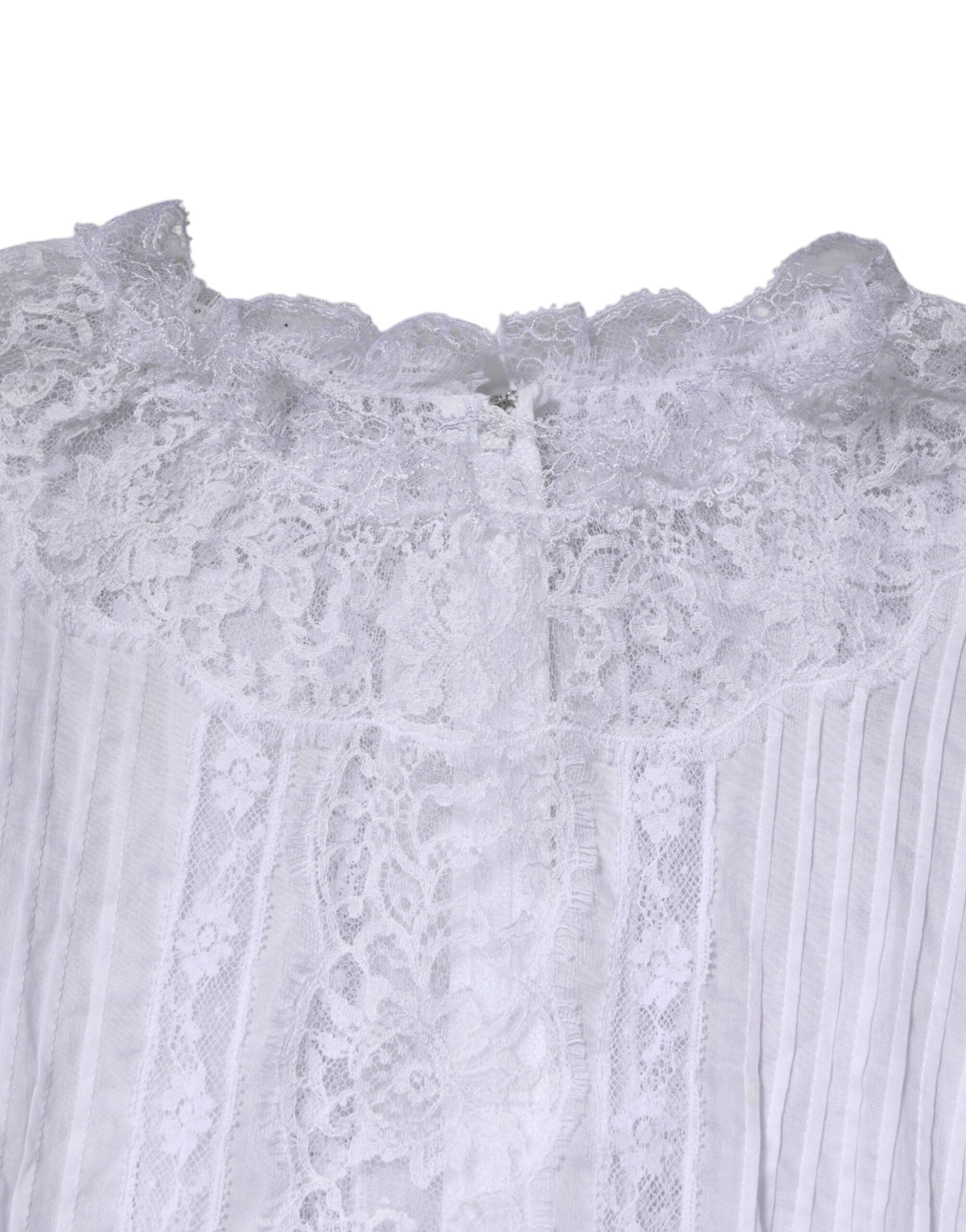 Top Dolce & Gabbana de algodón blanco con encaje floral y mangas largas-6