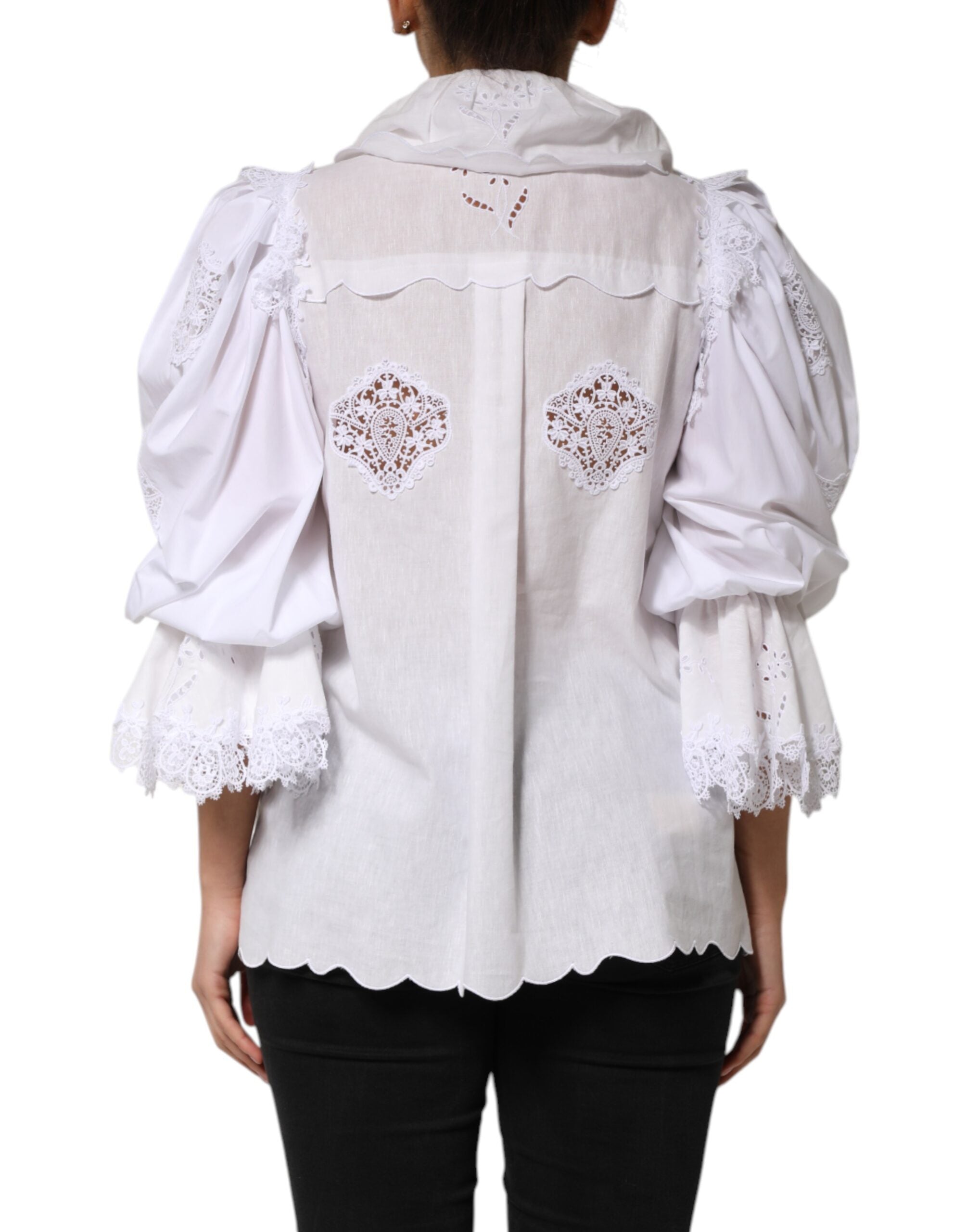 Blusa blanca Dolce & Gabbana con volantes y ribete de encaje-4