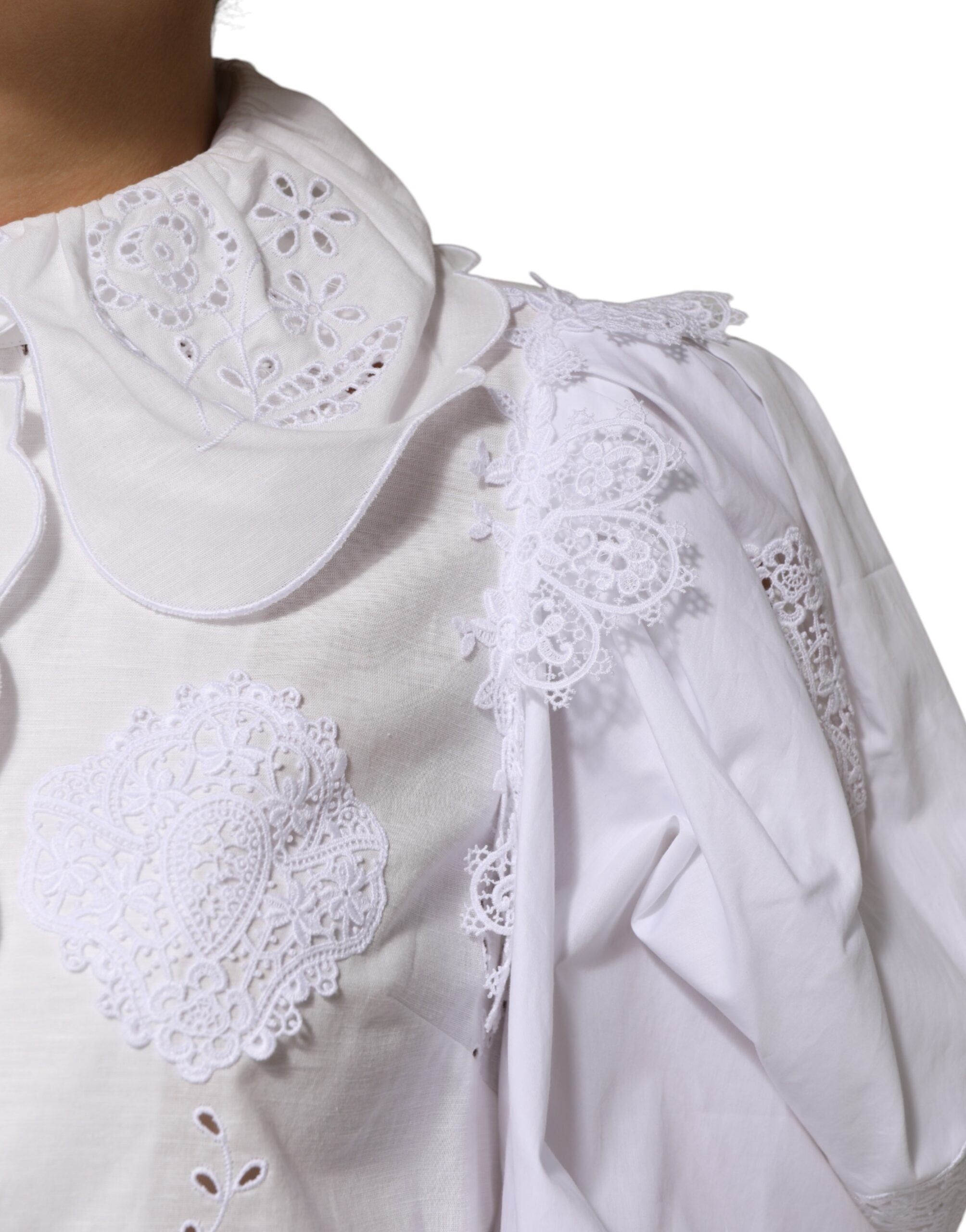 Blusa blanca Dolce & Gabbana con volantes y ribete de encaje-5