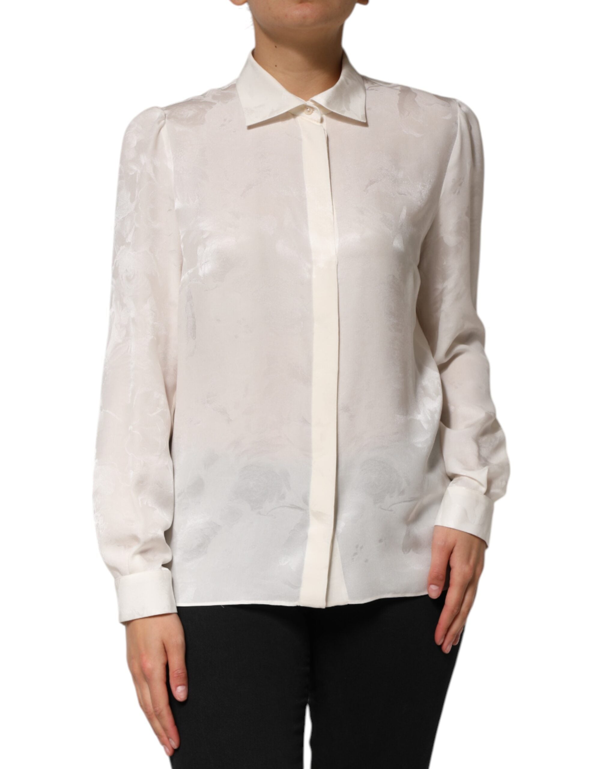 Dolce & Gabbana white silk shirt with long sleeves and collar-2