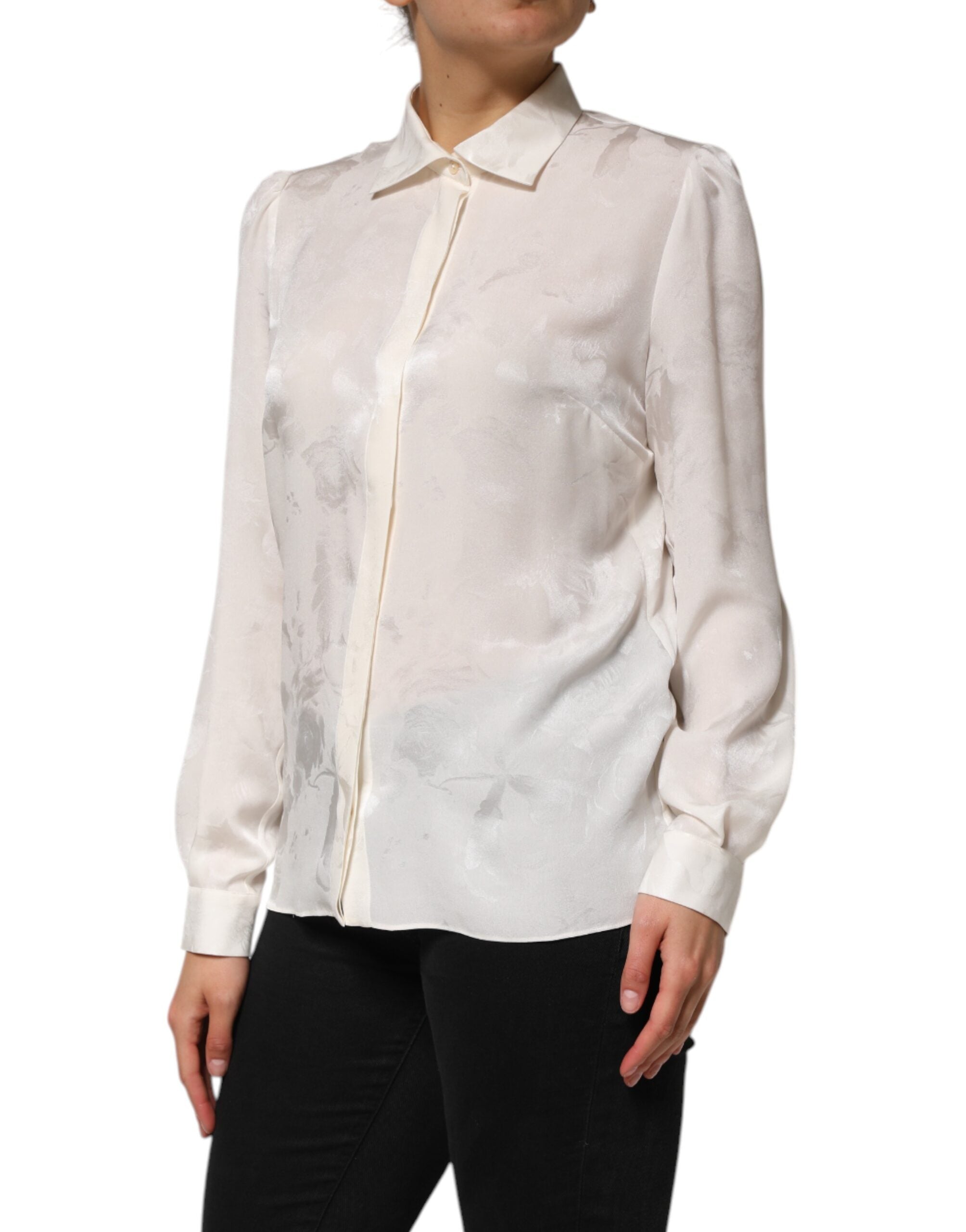 Dolce & Gabbana white silk shirt with long sleeves and collar-3