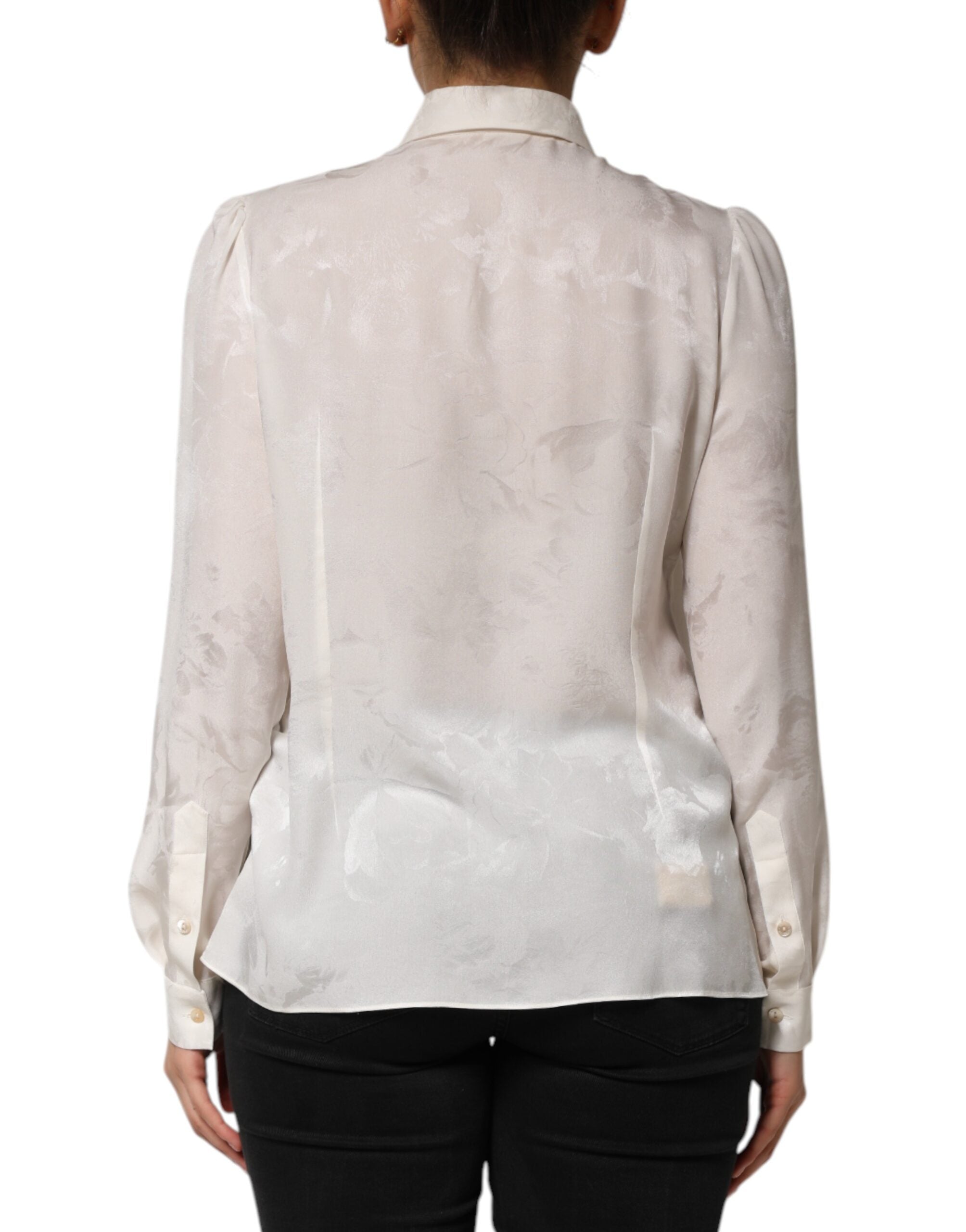 Dolce & Gabbana white silk shirt with long sleeves and collar-4