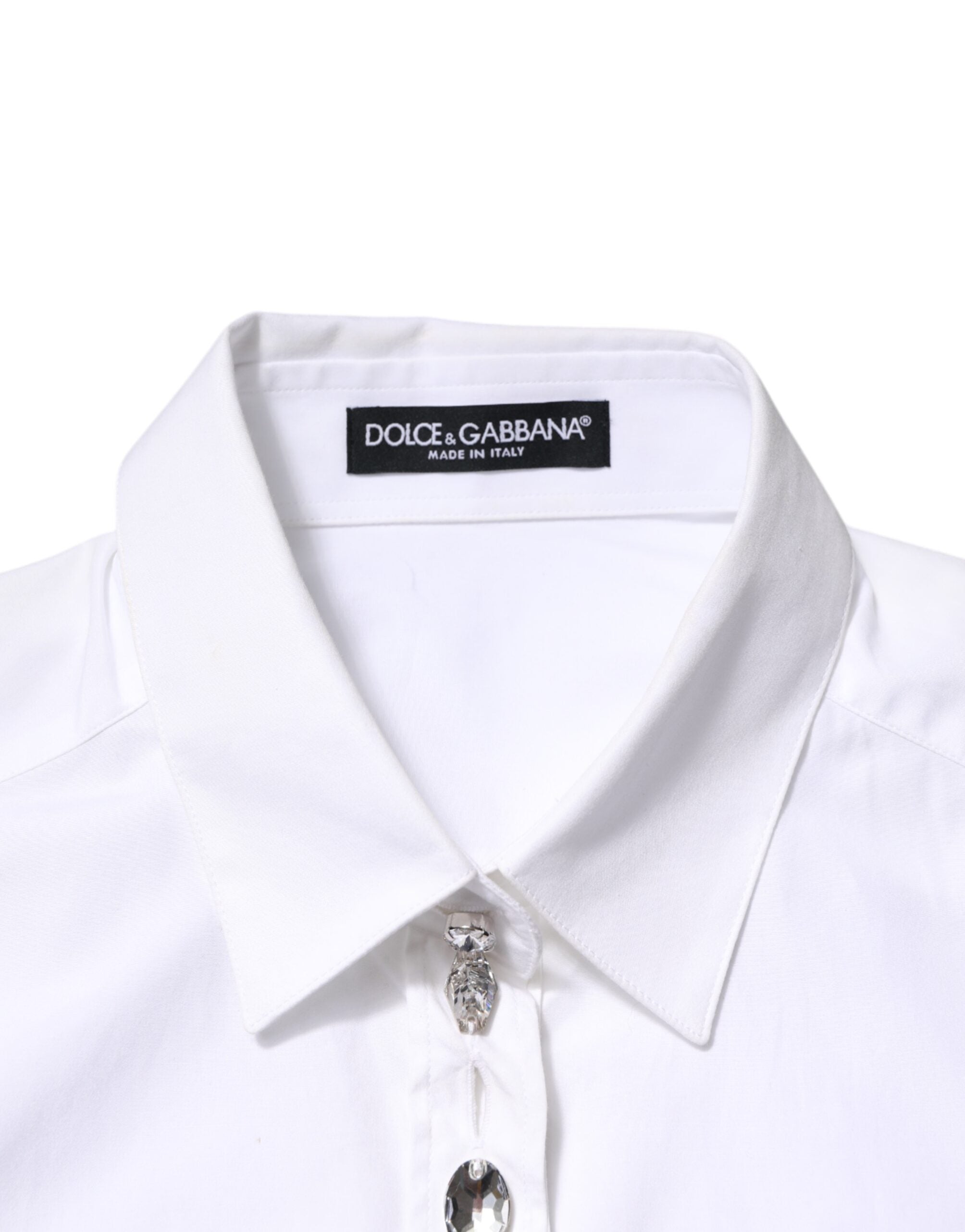 Dolce & Gabbana Weißes kristallverziertes Hemd mit Kragen-6