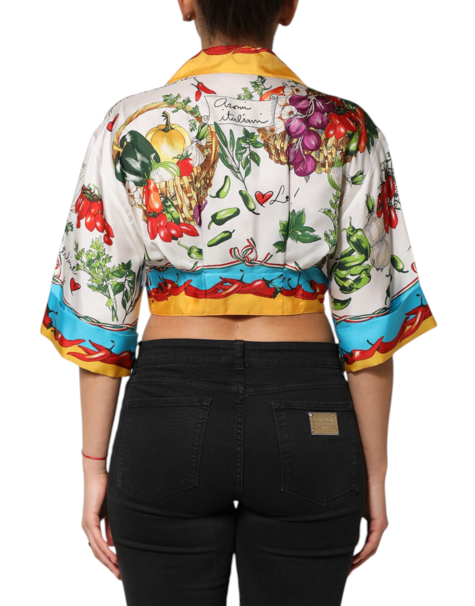 Dolce & Gabbana Multicolor Chili Silk Cropped Blouse Top-4