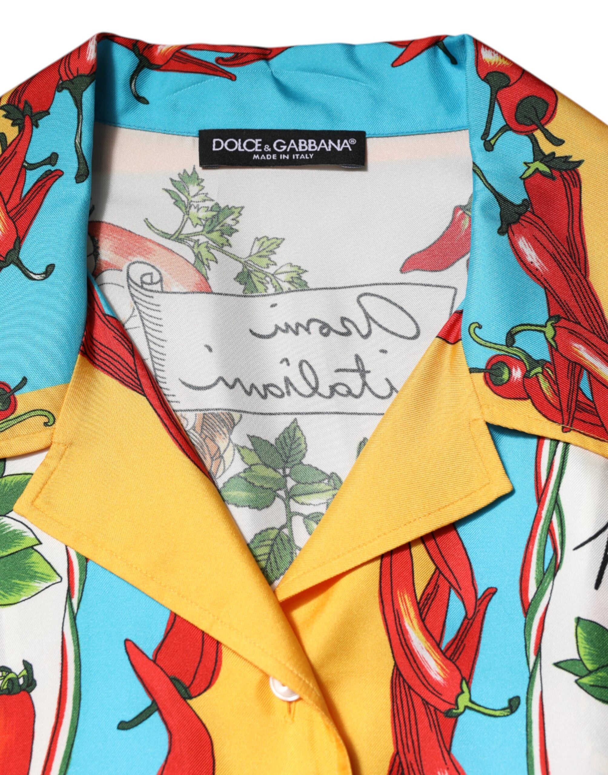 Dolce & Gabbana Multicolor Chili Silk Cropped Blouse Top-6