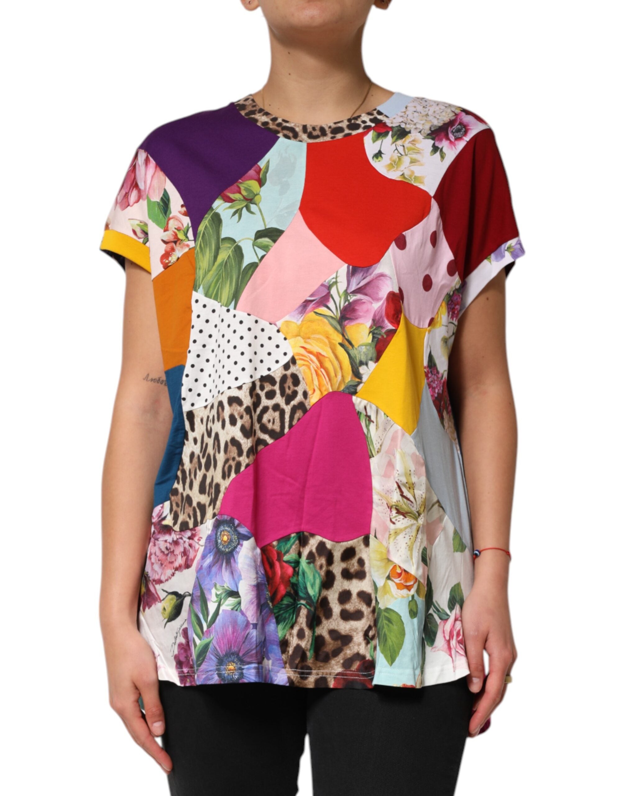 Dolce & Gabbana Multicolor Patchwork-Baumwoll-Seidenbluse Top-1
