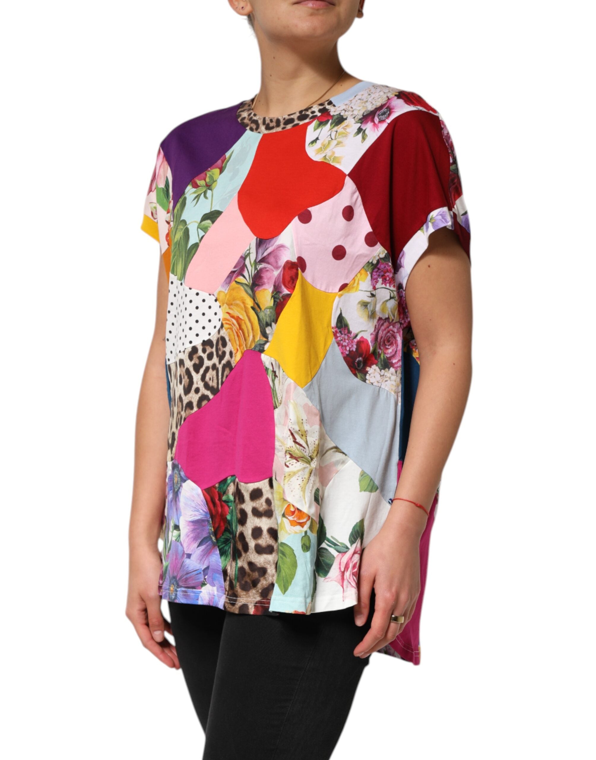 Dolce & Gabbana Multicolor Patchwork-Baumwoll-Seidenbluse Top-3