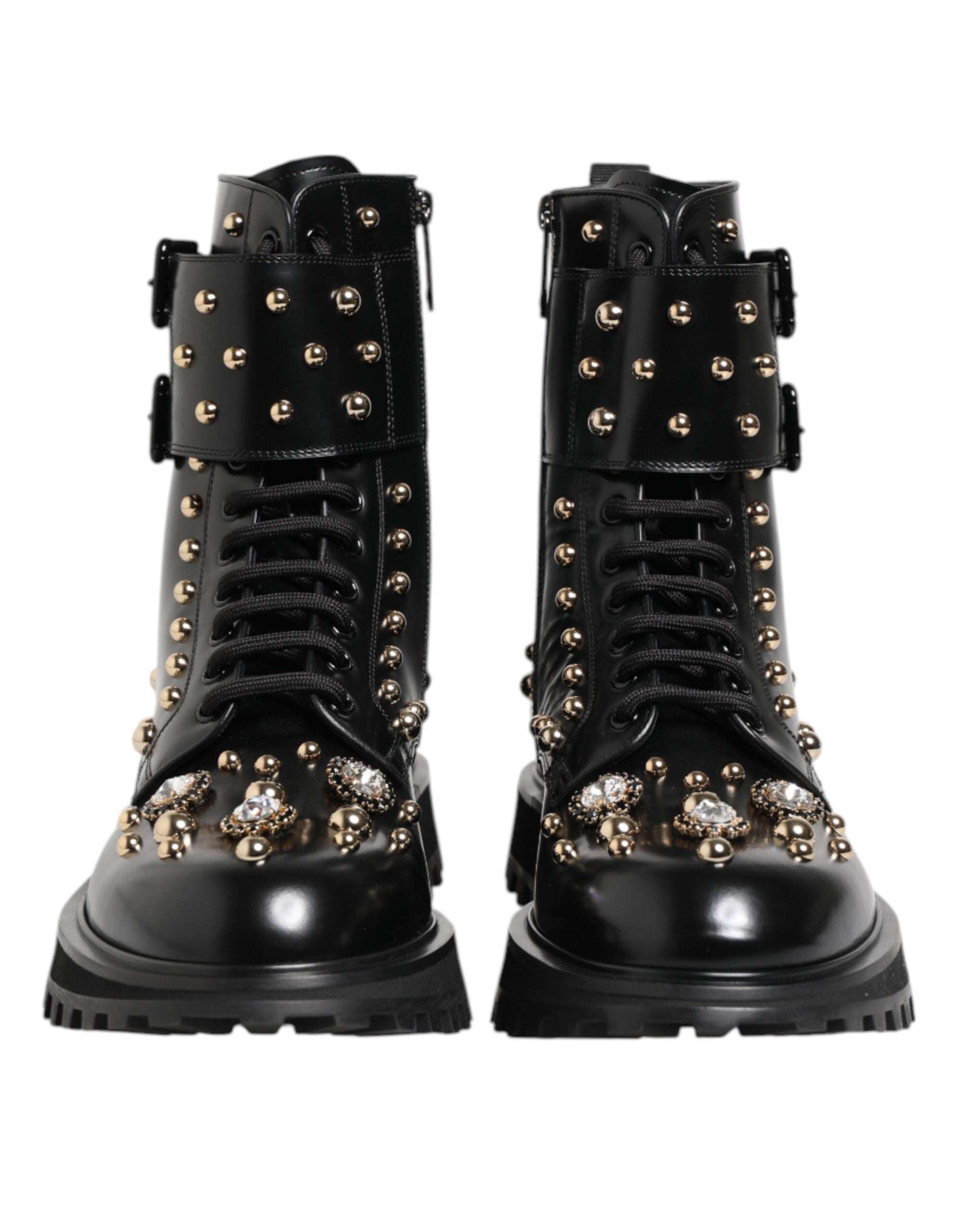 Botas negras con cordones y tachuelas de Dolce & Gabbana, ancho medio-2
