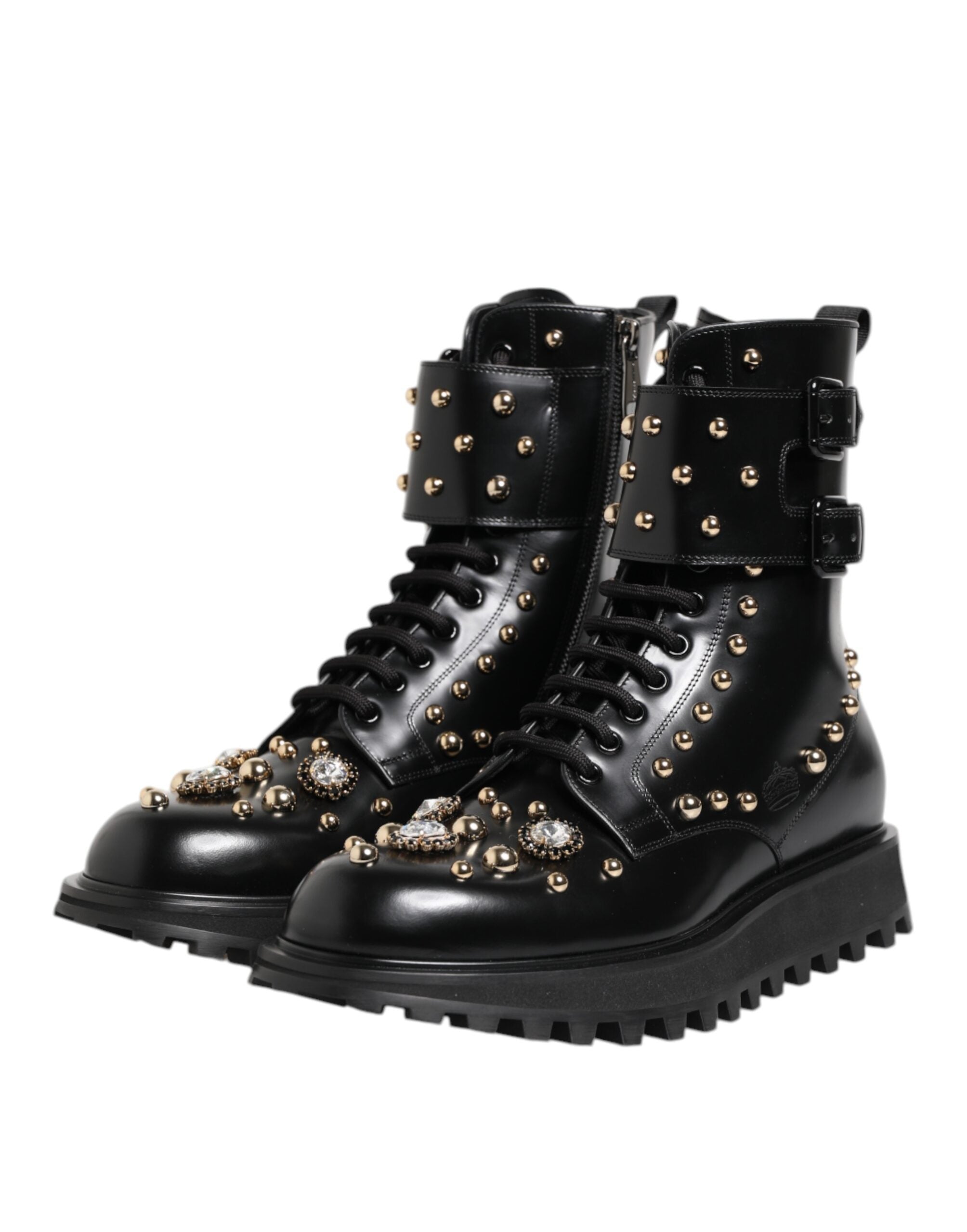 Botas negras con cordones y tachuelas de Dolce & Gabbana, ancho medio-4