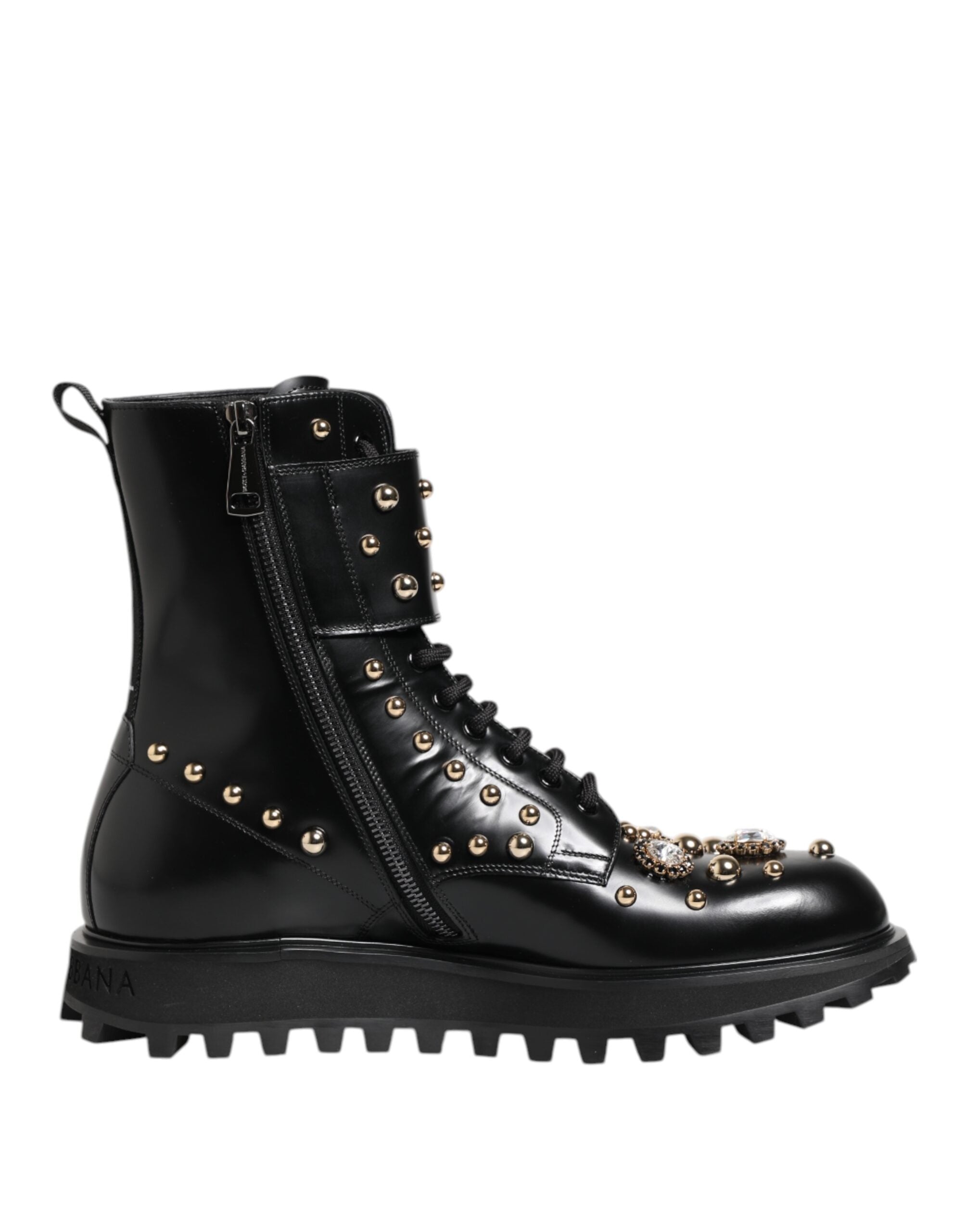 Botas negras con cordones y tachuelas de Dolce & Gabbana, ancho medio-7
