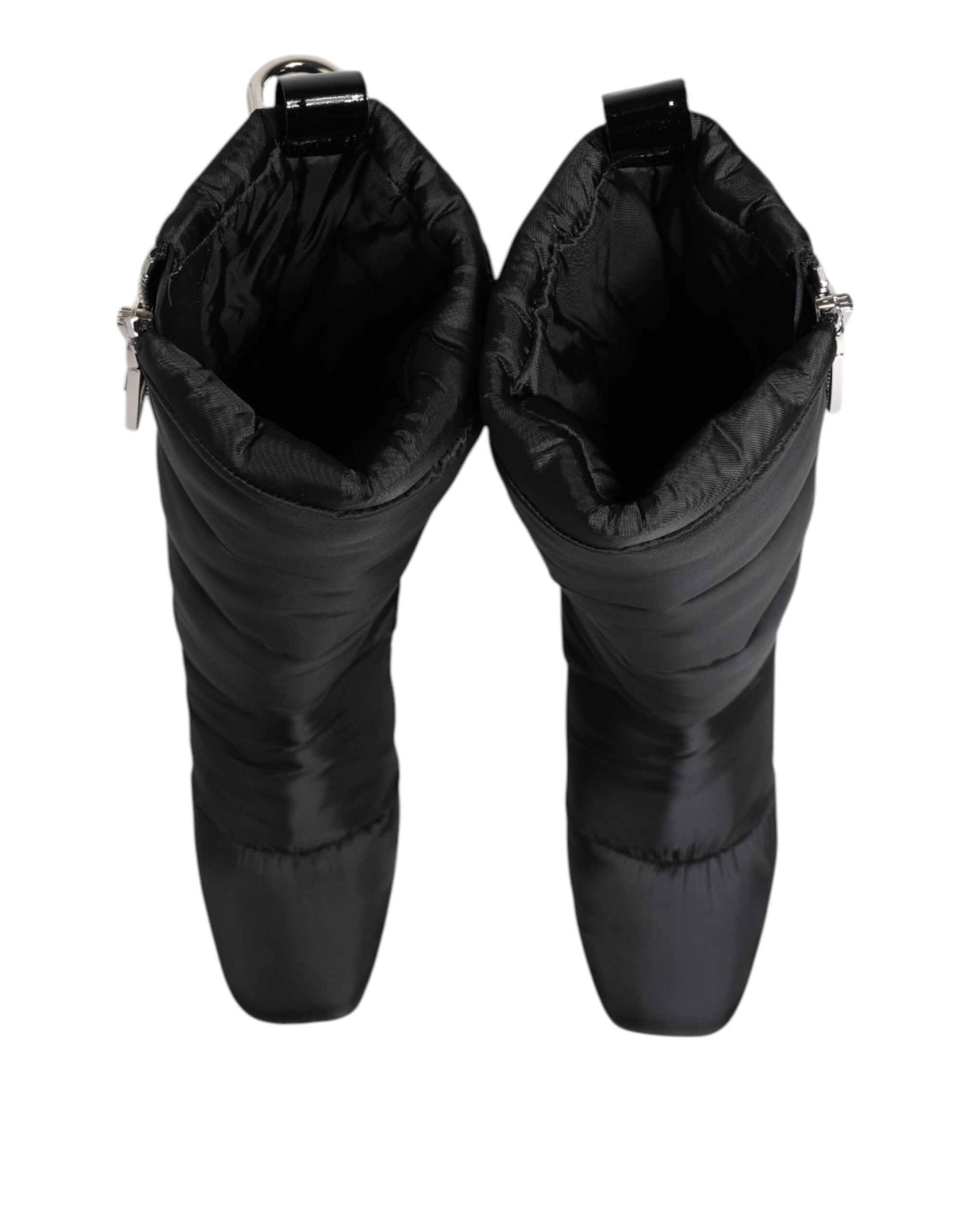 Dolce & Gabbana Black Padded Mid Calf Logo Heel Boots Shoes-3