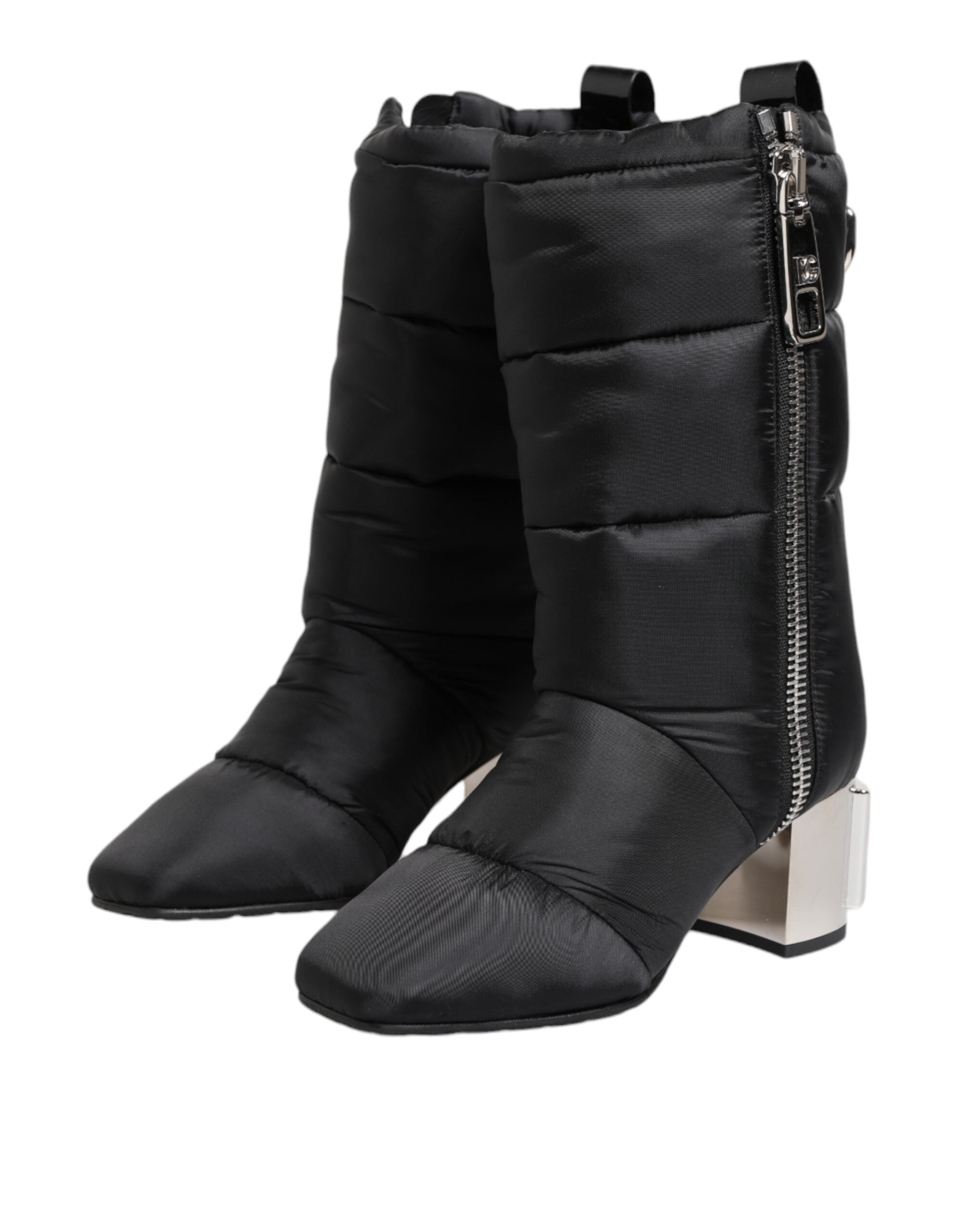 Dolce & Gabbana Black Padded Mid Calf Logo Heel Boots Shoes-4