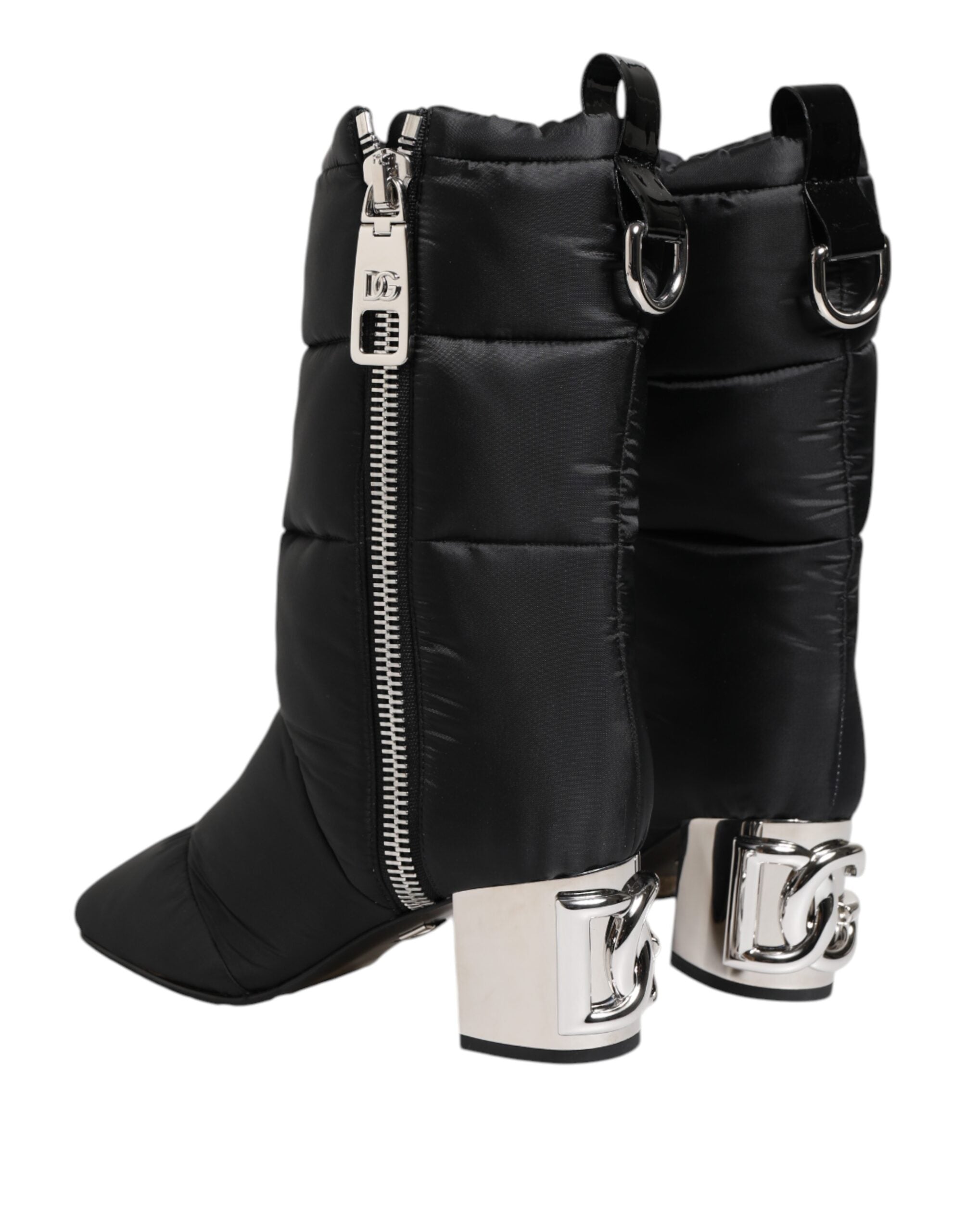 Dolce & Gabbana Black Padded Mid Calf Logo Heel Boots Shoes-5