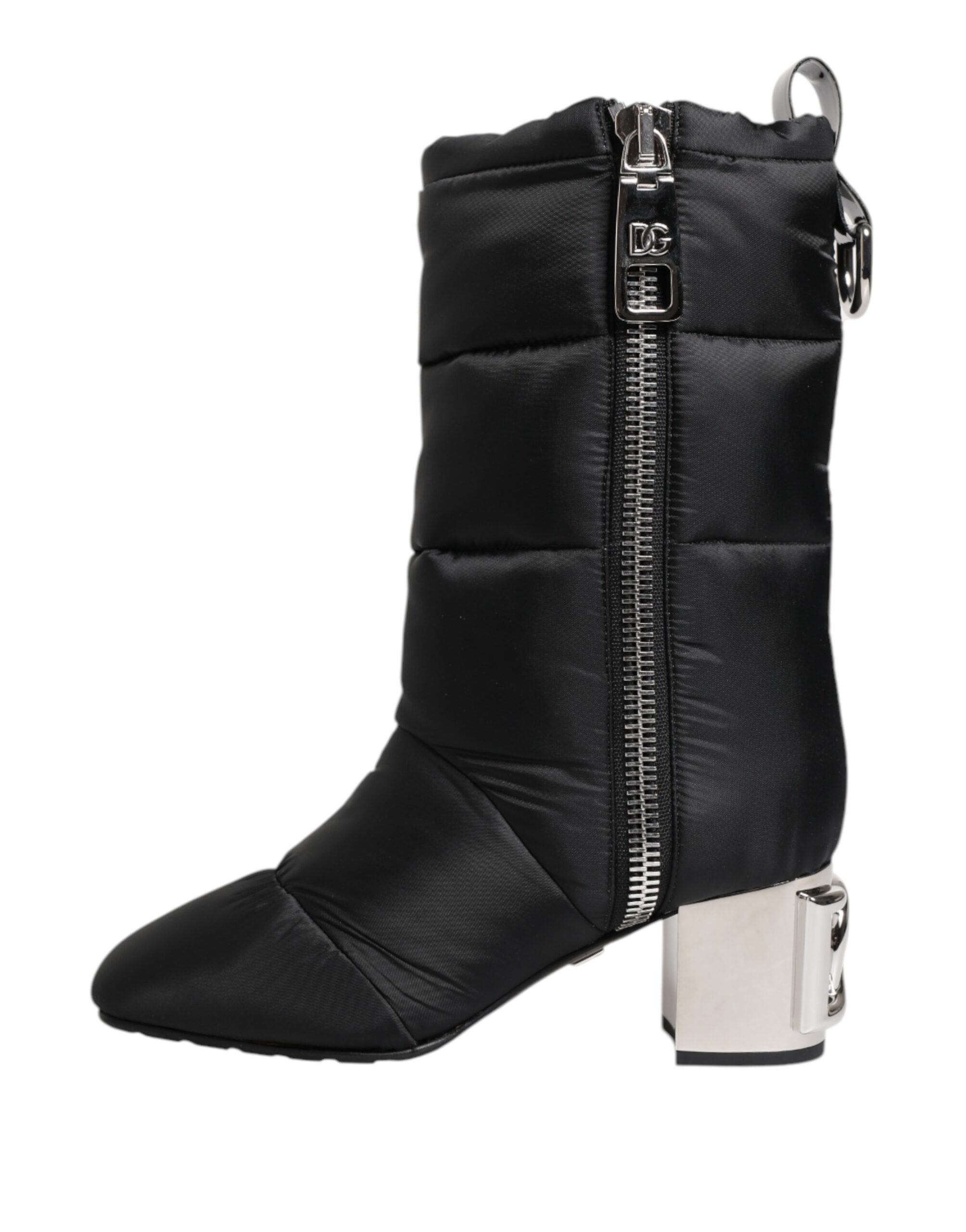 Dolce & Gabbana Black Padded Mid Calf Logo Heel Boots Shoes-6