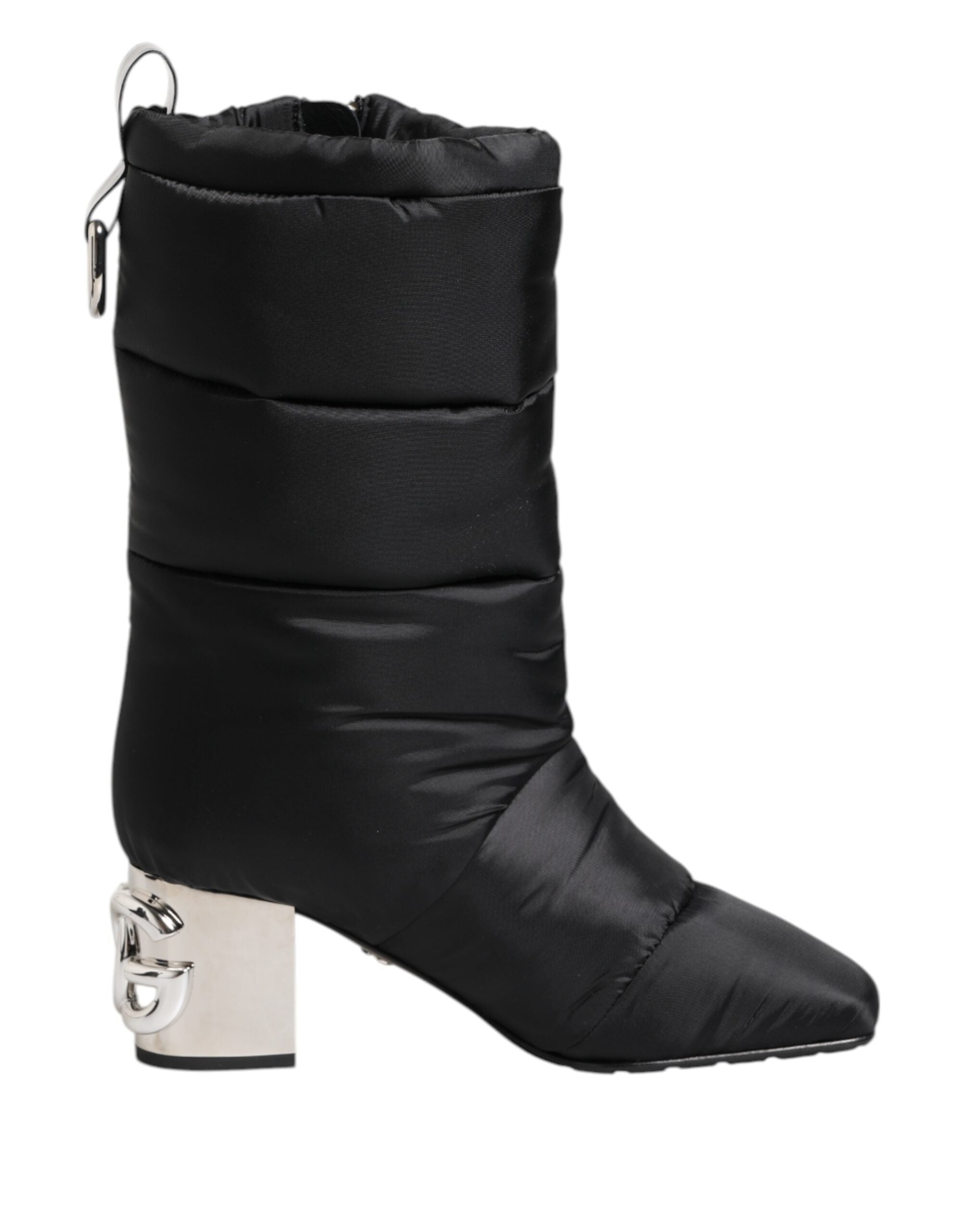 Dolce & Gabbana Black Padded Mid Calf Logo Heel Boots Shoes-7
