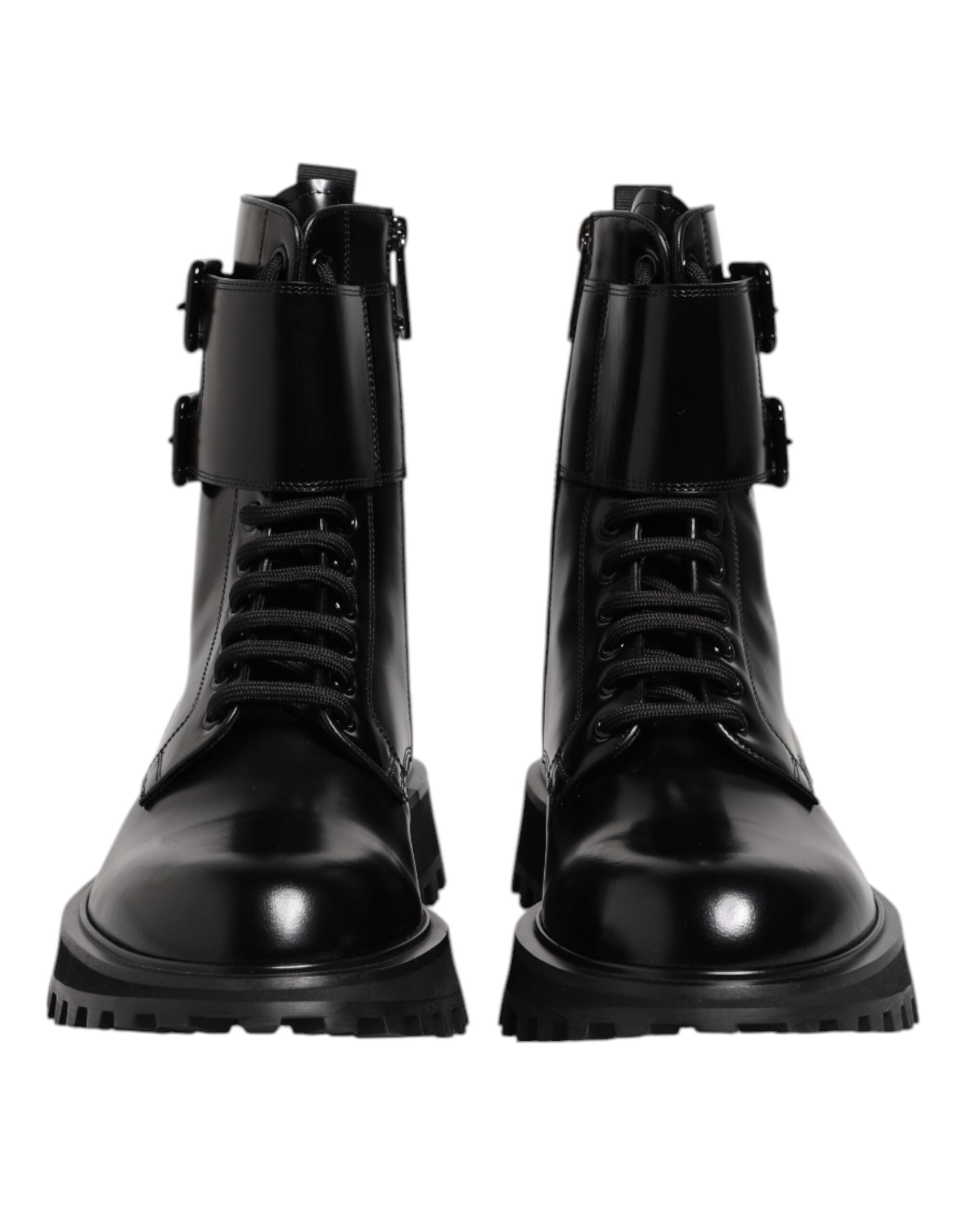 Dolce & Gabbana Black Leather Lace Up Mid Calf Boots Shoes-2