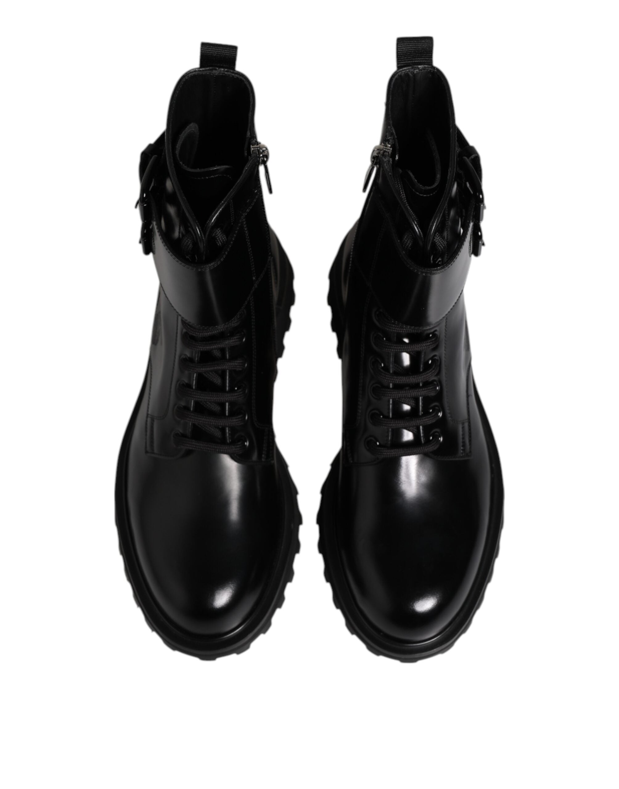 Dolce & Gabbana Black Leather Lace Up Mid Calf Boots Shoes-3