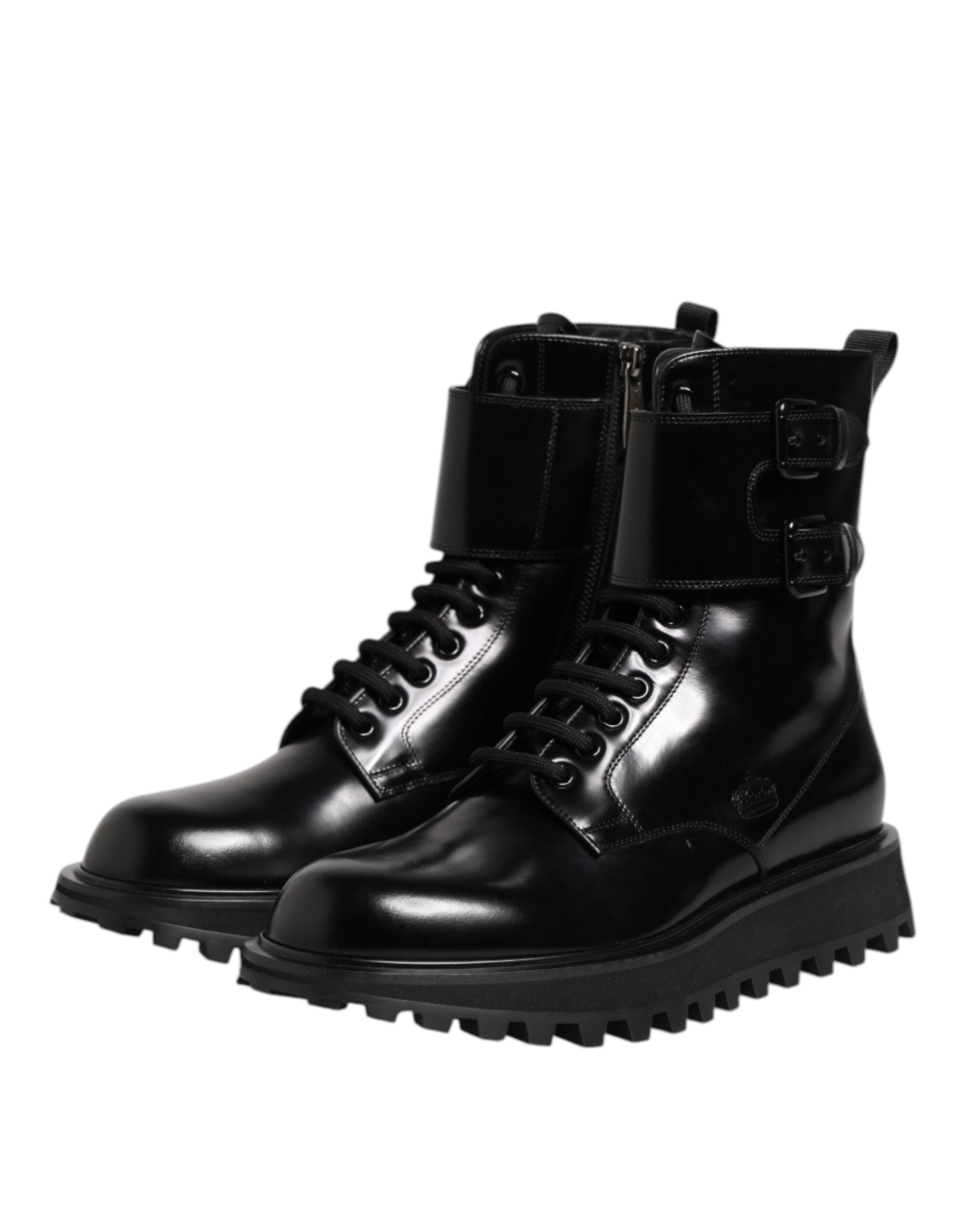Dolce & Gabbana Black Leather Lace Up Mid Calf Boots Shoes-4