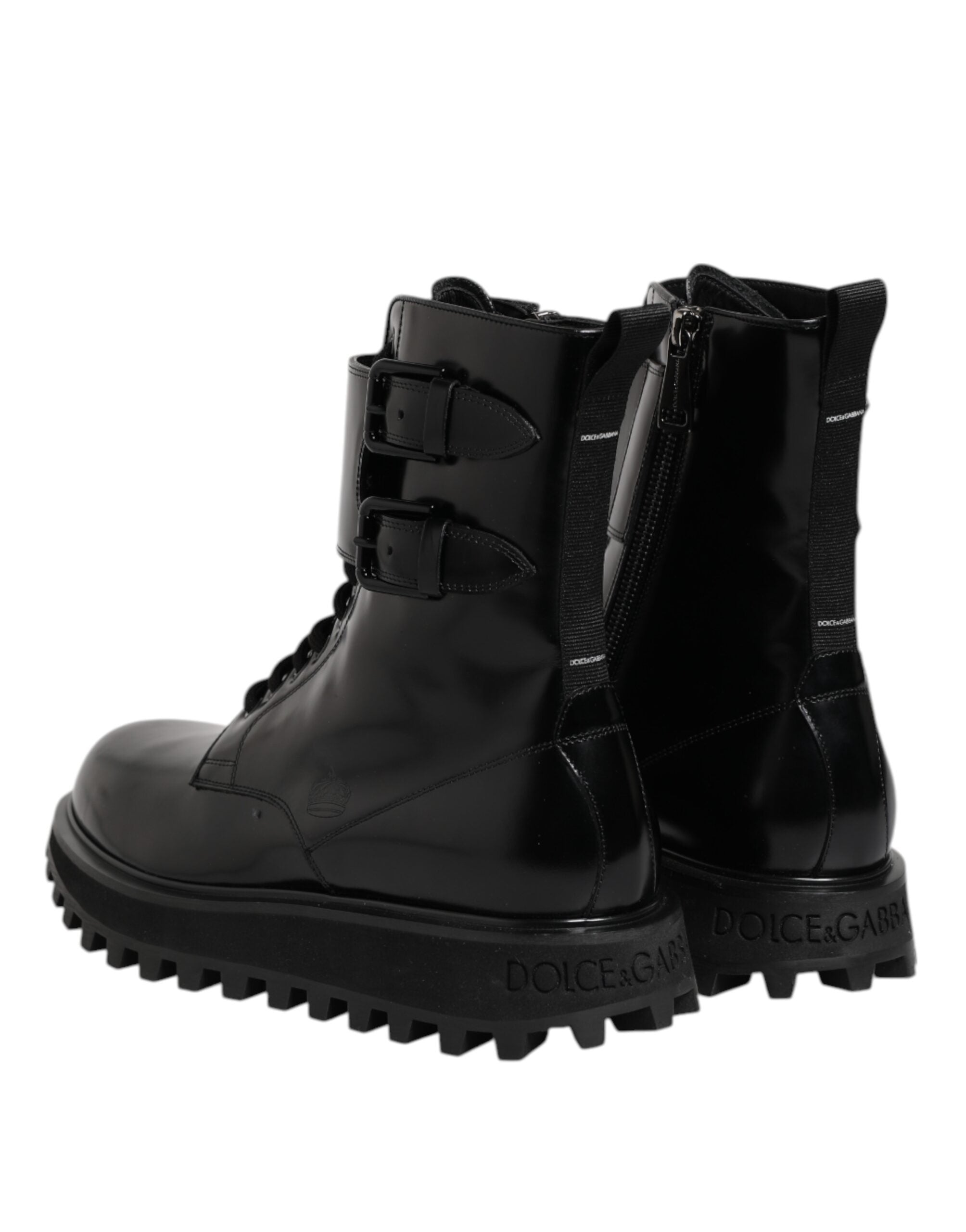Dolce & Gabbana Black Leather Lace Up Mid Calf Boots Shoes-5