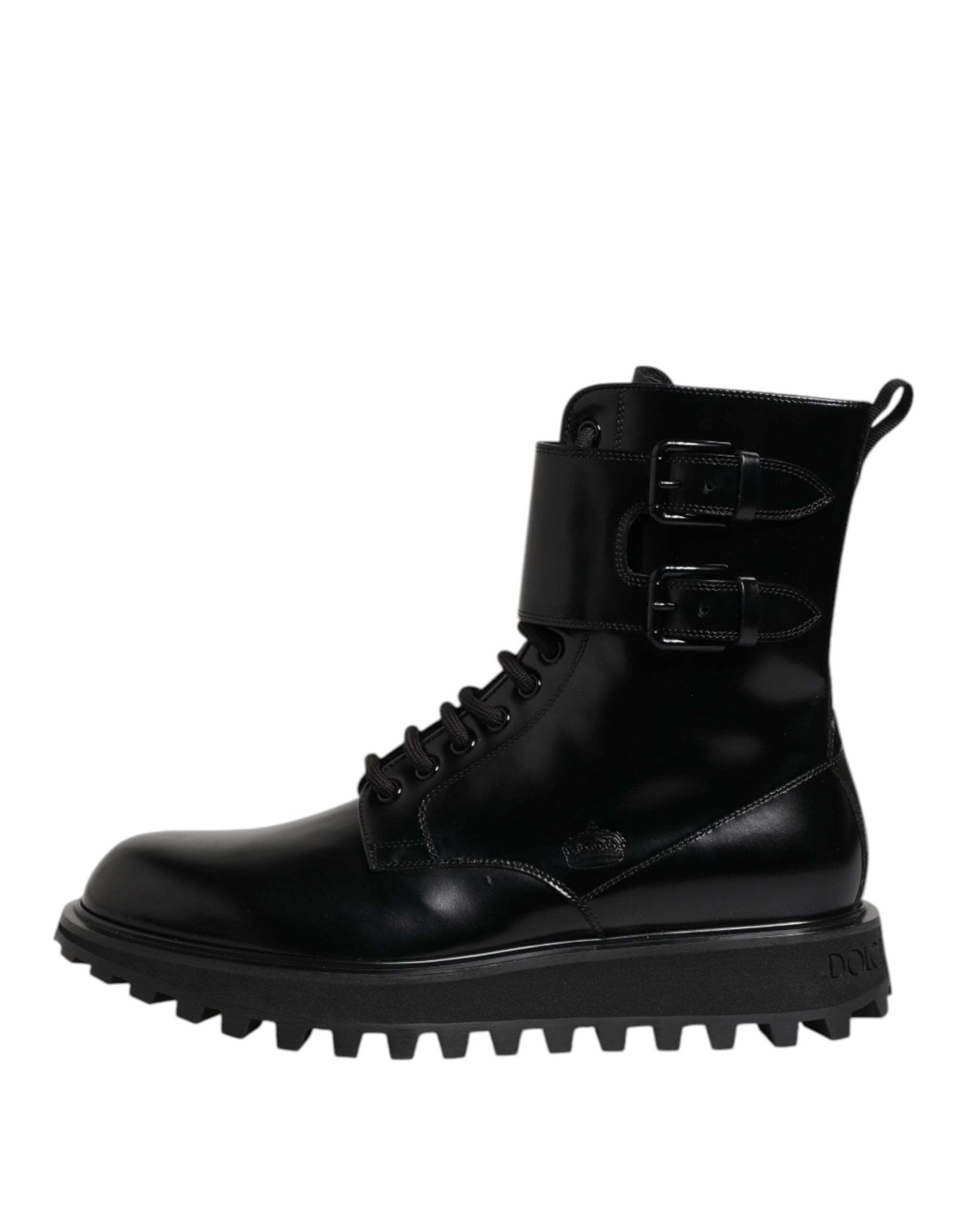 Dolce & Gabbana Black Leather Lace Up Mid Calf Boots Shoes-6
