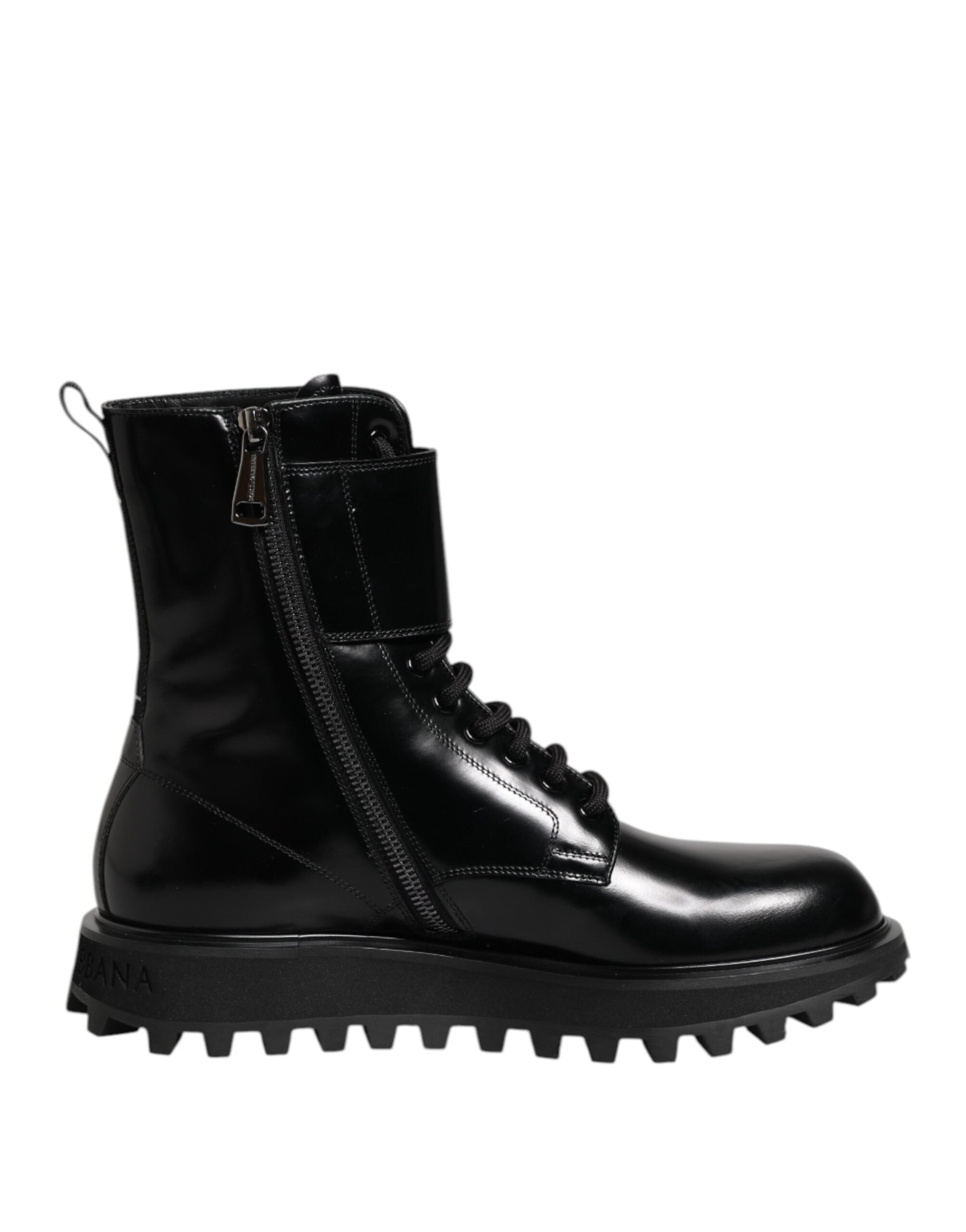 Dolce & Gabbana Black Leather Lace Up Mid Calf Boots Shoes-1