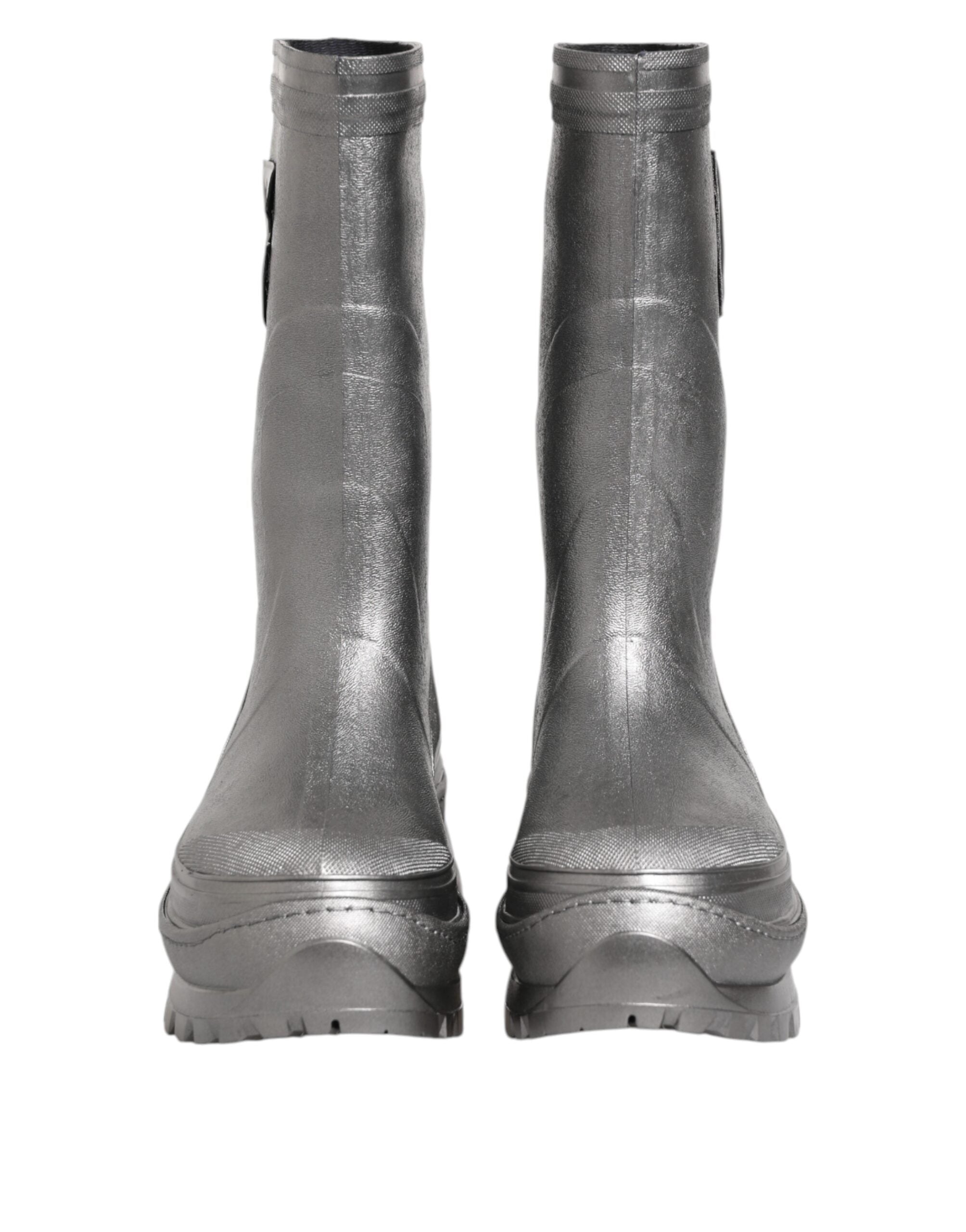 Dolce & Gabbana Metallic Silver Pull On Rain Boots Shoes-2