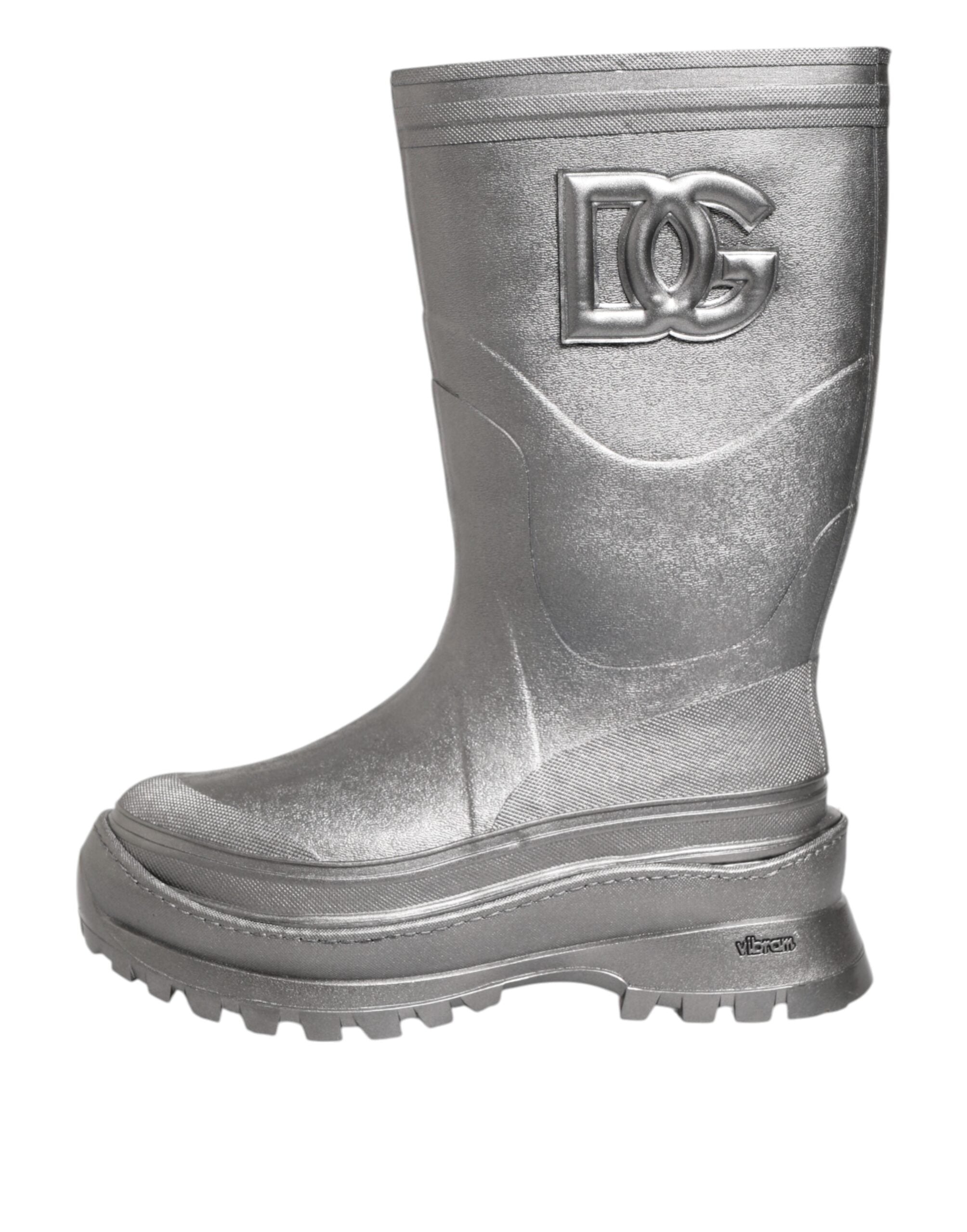 Dolce & Gabbana Metallic Silver Pull On Rain Boots Shoes-6