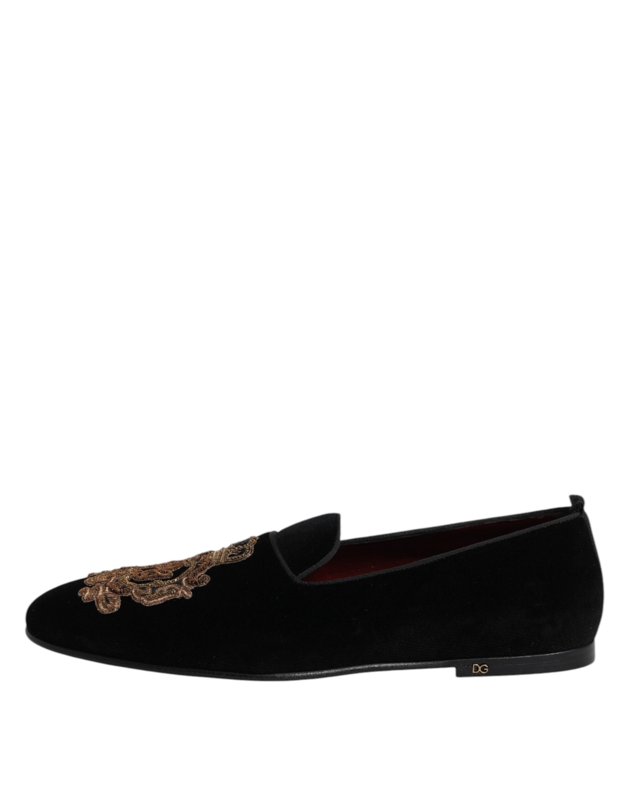 Dolce & Gabbana Black Velvet Gold Crown Men's Loafers Shoes-6