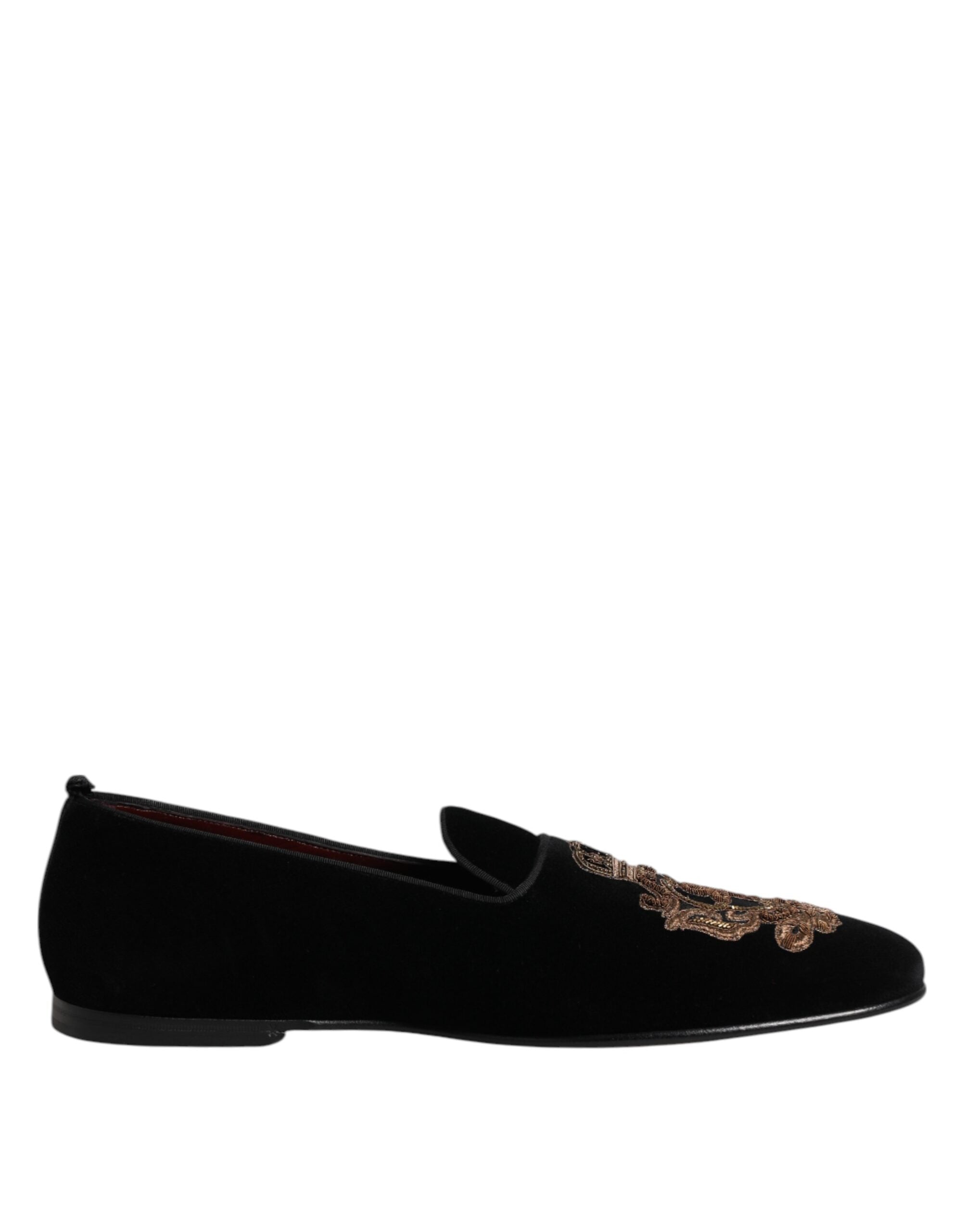 Dolce & Gabbana Black Velvet Gold Crown Men's Loafers Shoes-1