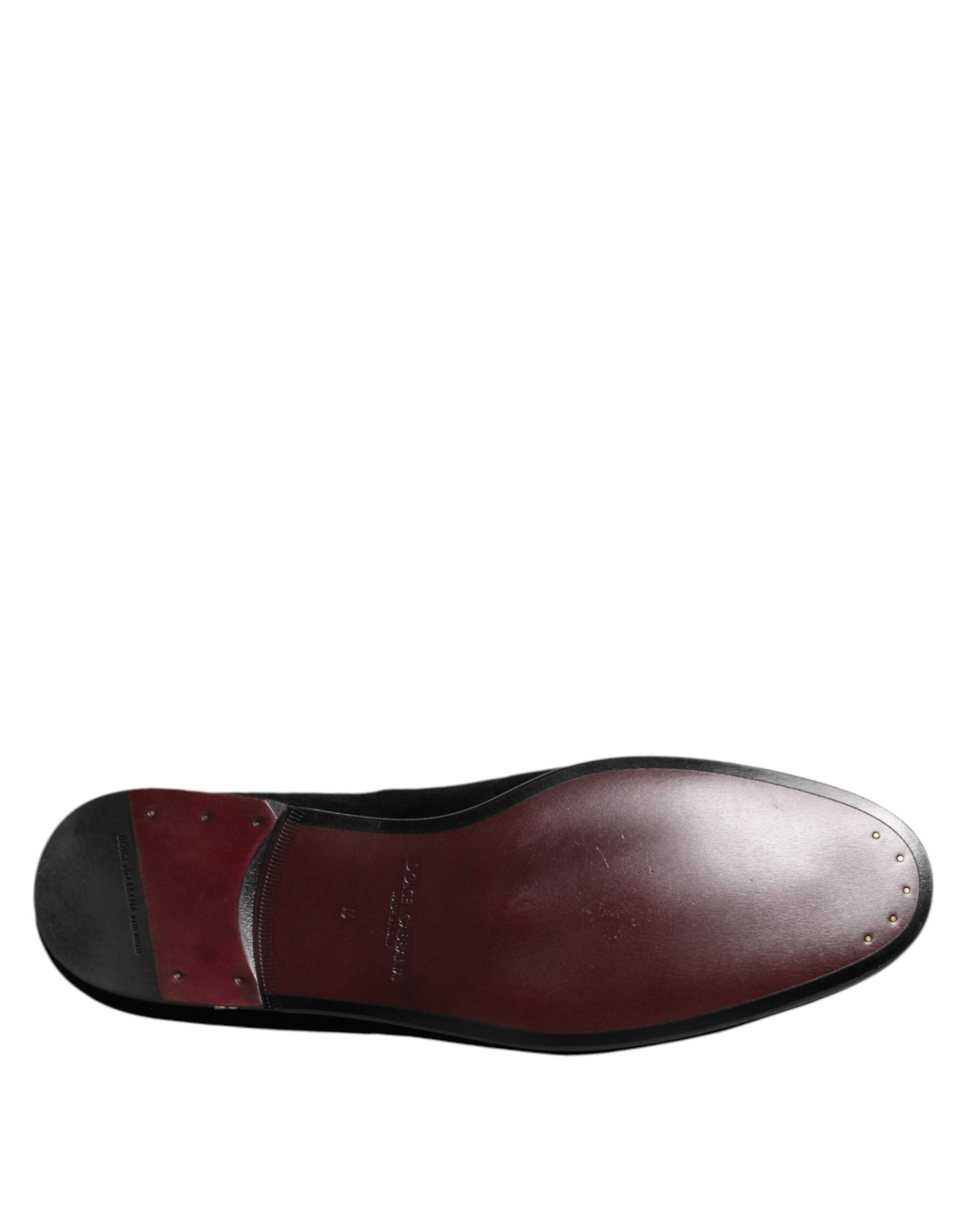Dolce & Gabbana Black Velvet Gold Crown Men's Loafers Shoes-8