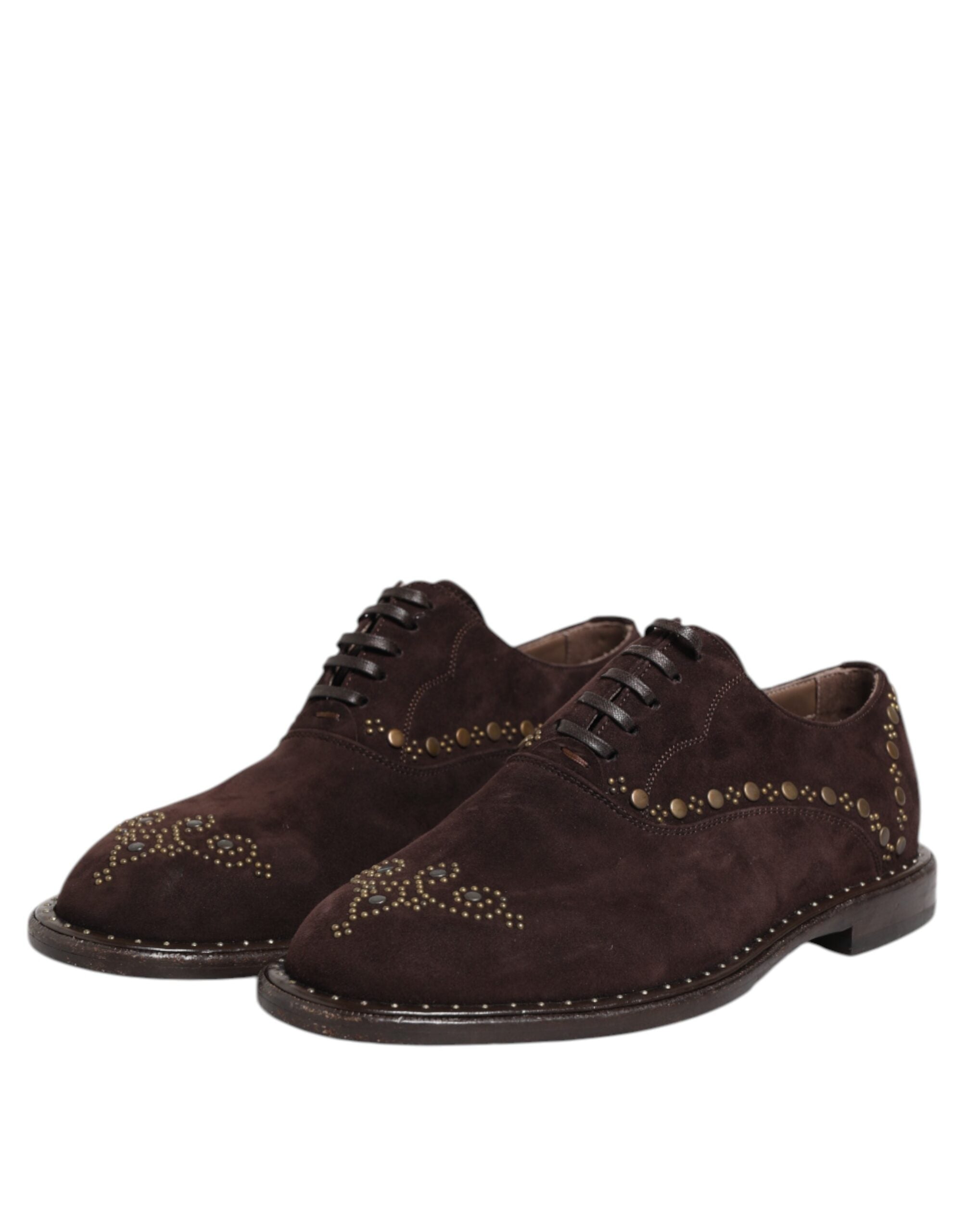 Dolce & Gabbana Braune Samt-Schnürschuhe in Oxford-Optik-4