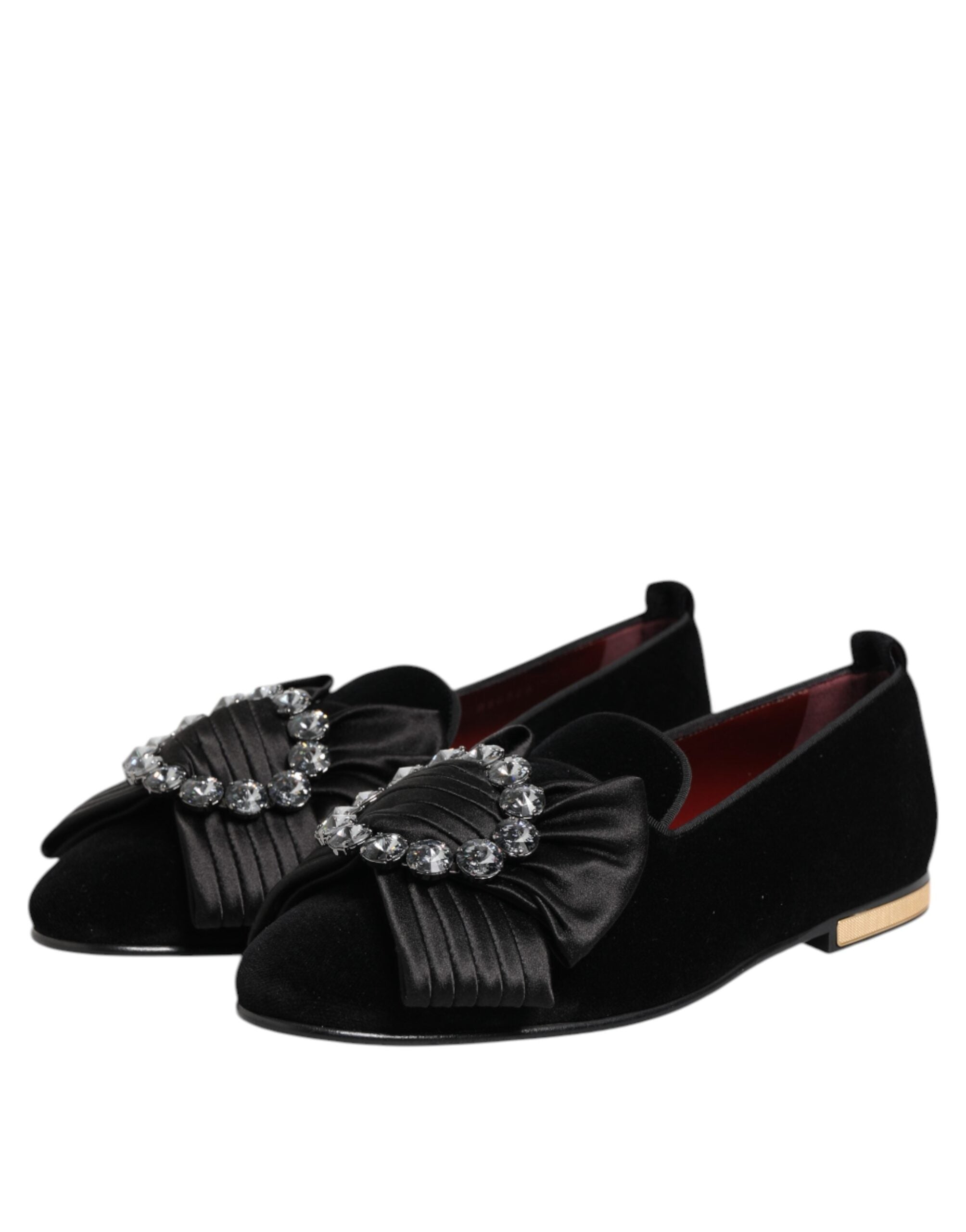 Dolce & Gabbana Black VATICANO Crystal Ribbon Slip On Shoes-4