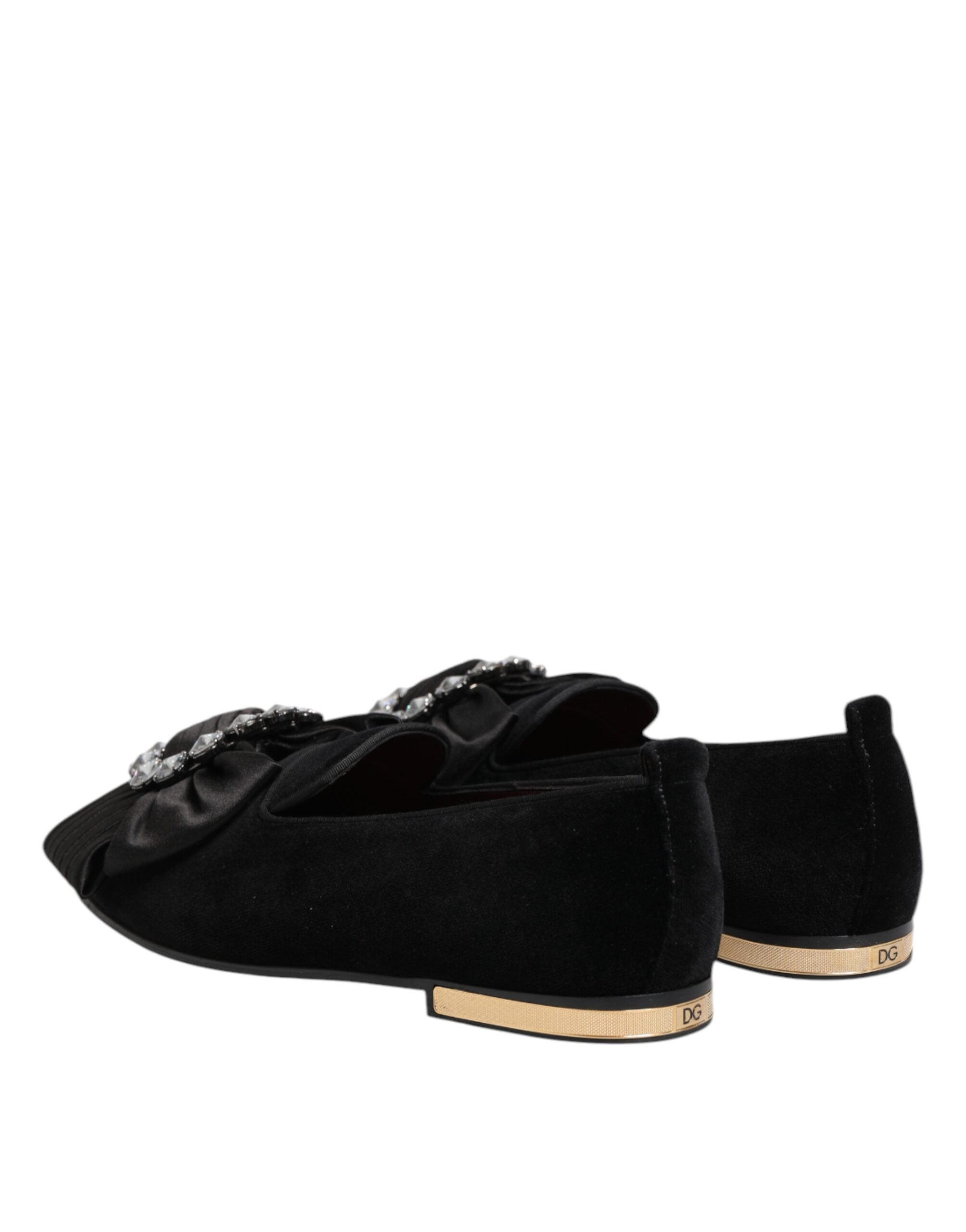 Dolce & Gabbana Black VATICANO Crystal Ribbon Slip On Shoes-5