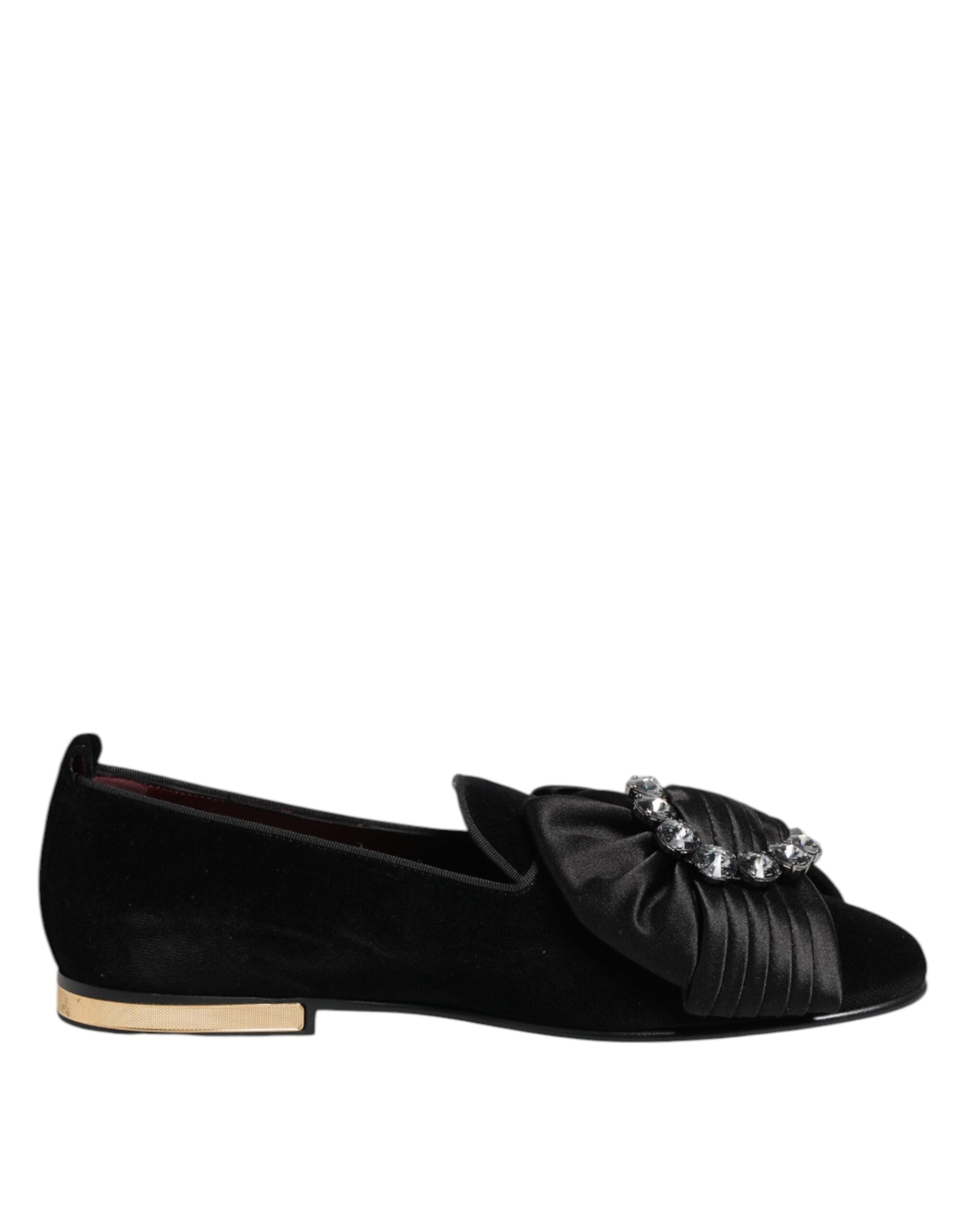 Dolce & Gabbana Black VATICANO Crystal Ribbon Slip On Shoes-7