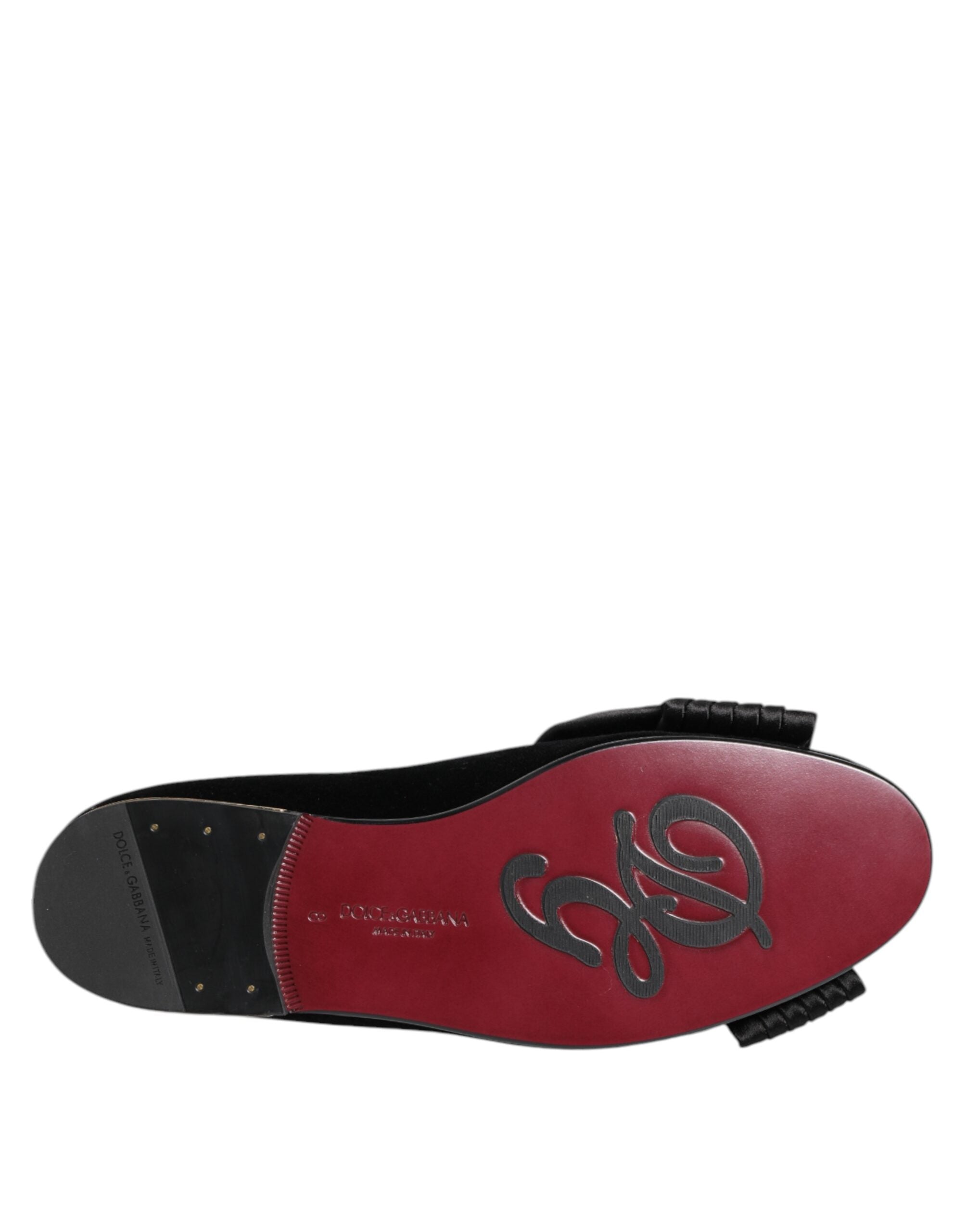Dolce & Gabbana Black VATICANO Crystal Ribbon Slip On Shoes-8