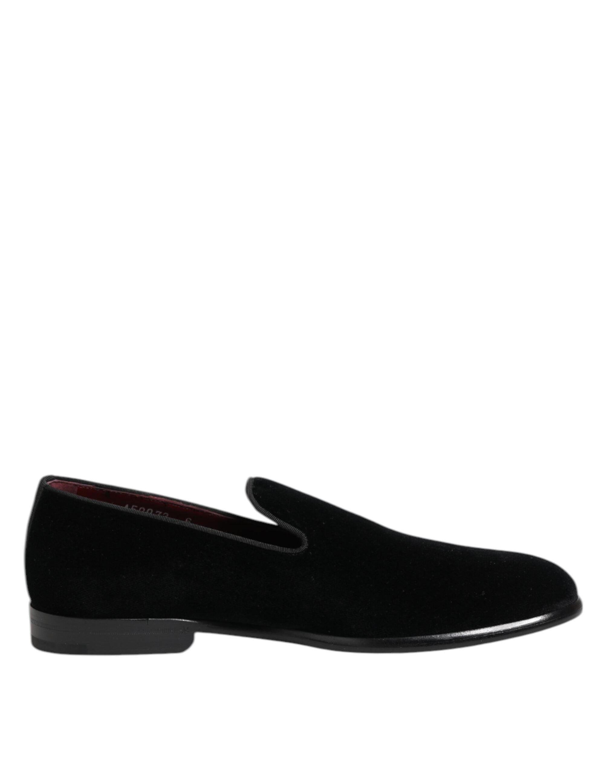 Dolce & Gabbana Schwarzer Samt Loafers Formal Männer Kleid Schuhe-1