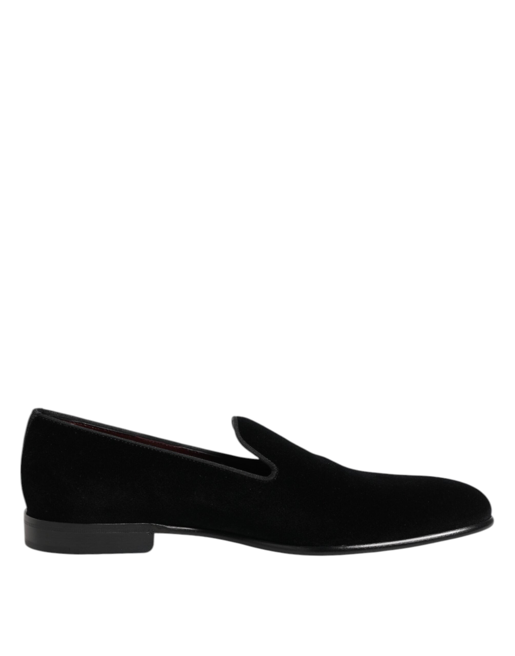 Dolce & Gabbana Black Velvet Slip-On Loafers Men's Formal Shoes-1