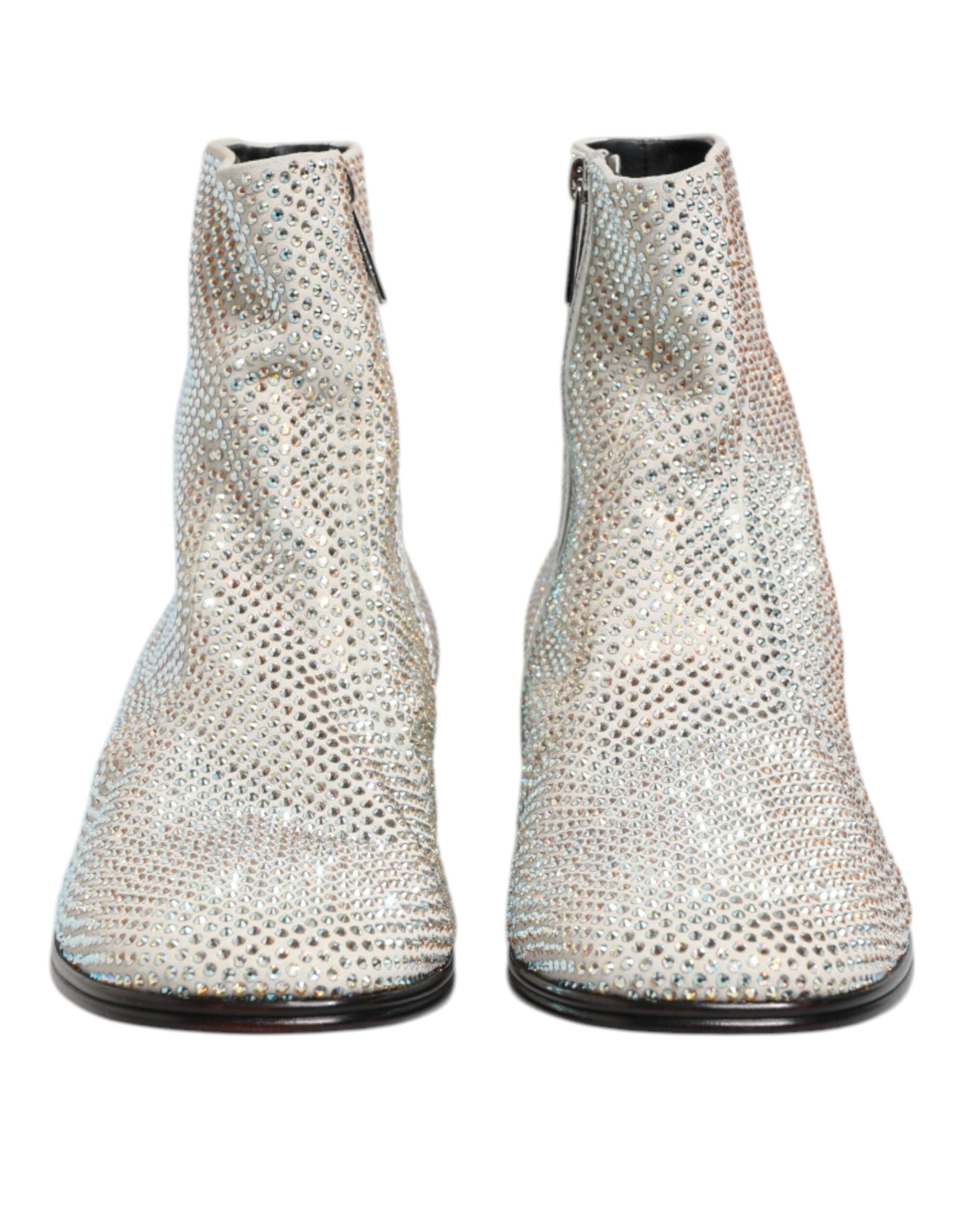 Botines Dolce & Gabbana con tacón y logo DG de diamantes de imitación blancos-2