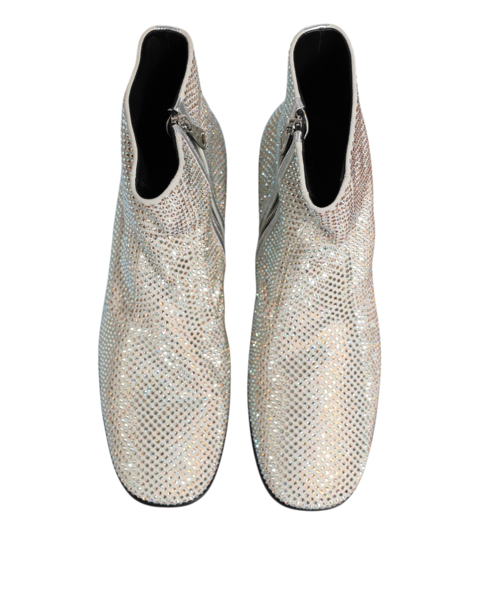 Botines Dolce & Gabbana con tacón y logo DG de diamantes de imitación blancos-3