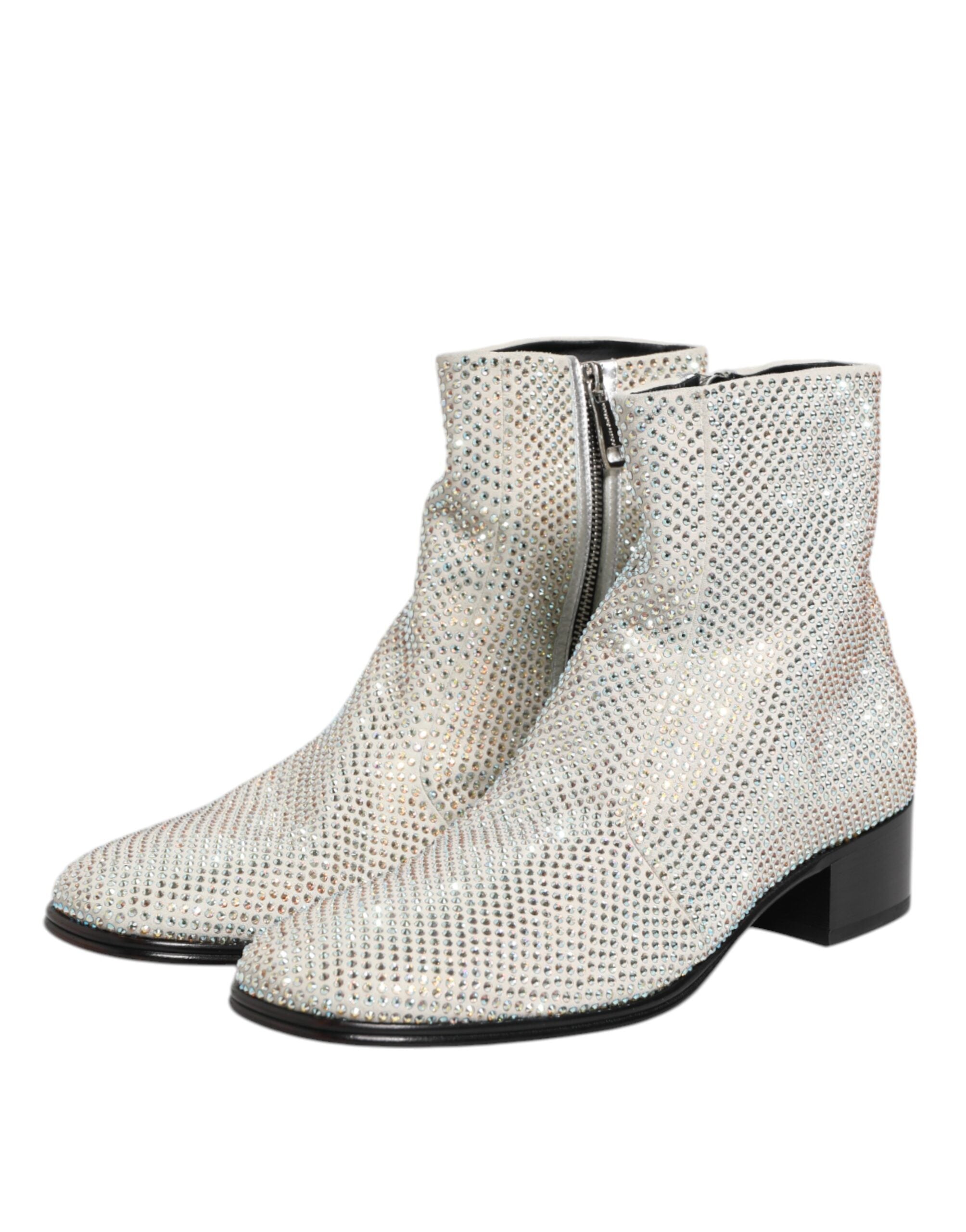 Botines Dolce & Gabbana con tacón y logo DG de diamantes de imitación blancos-4