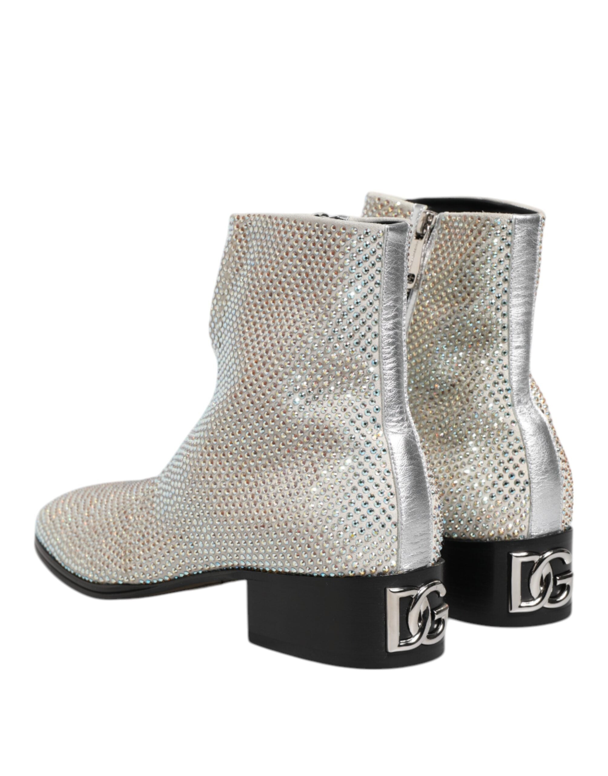 Botines Dolce & Gabbana con tacón y logo DG de diamantes de imitación blancos-5