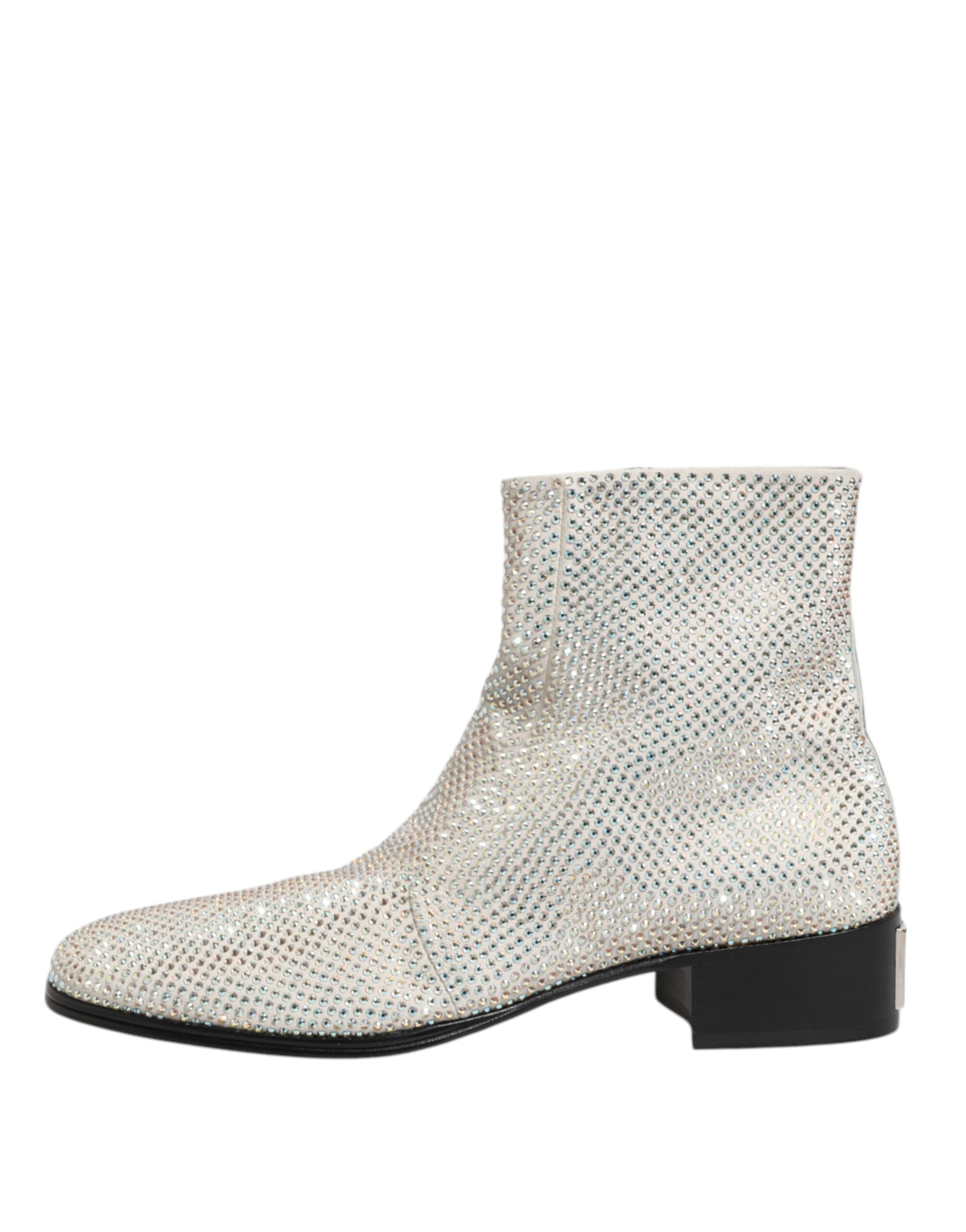 Botines Dolce & Gabbana con tacón y logo DG de diamantes de imitación blancos-6