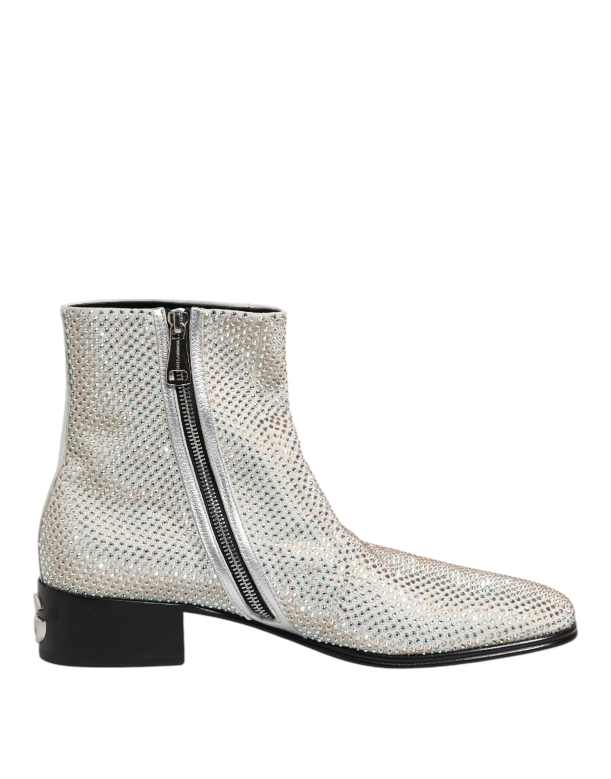 Botines Dolce & Gabbana con tacón y logo DG de diamantes de imitación blancos-1