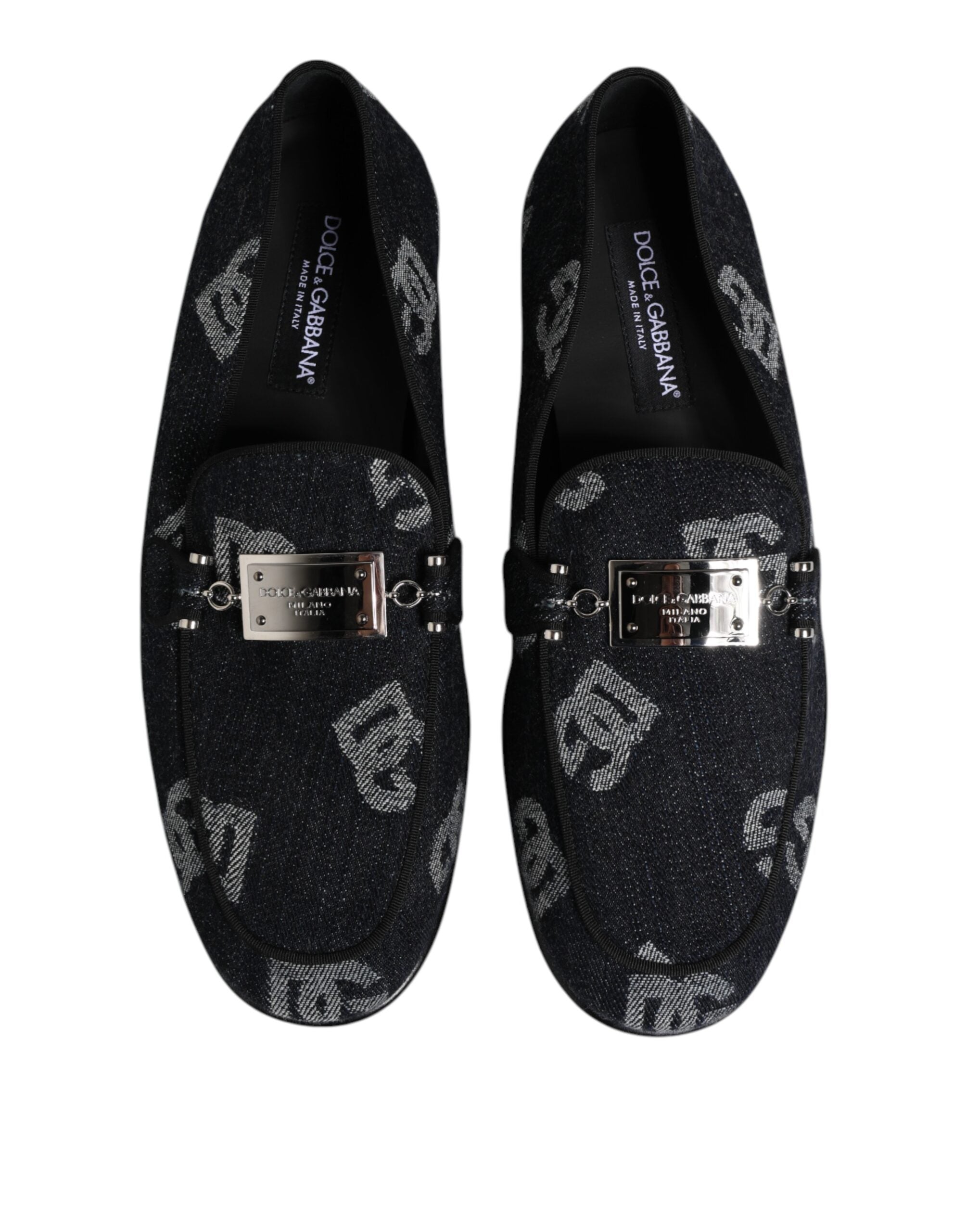 Dolce & Gabbana Blue Logo Cotton Loafers Formal Dress Shoes-3