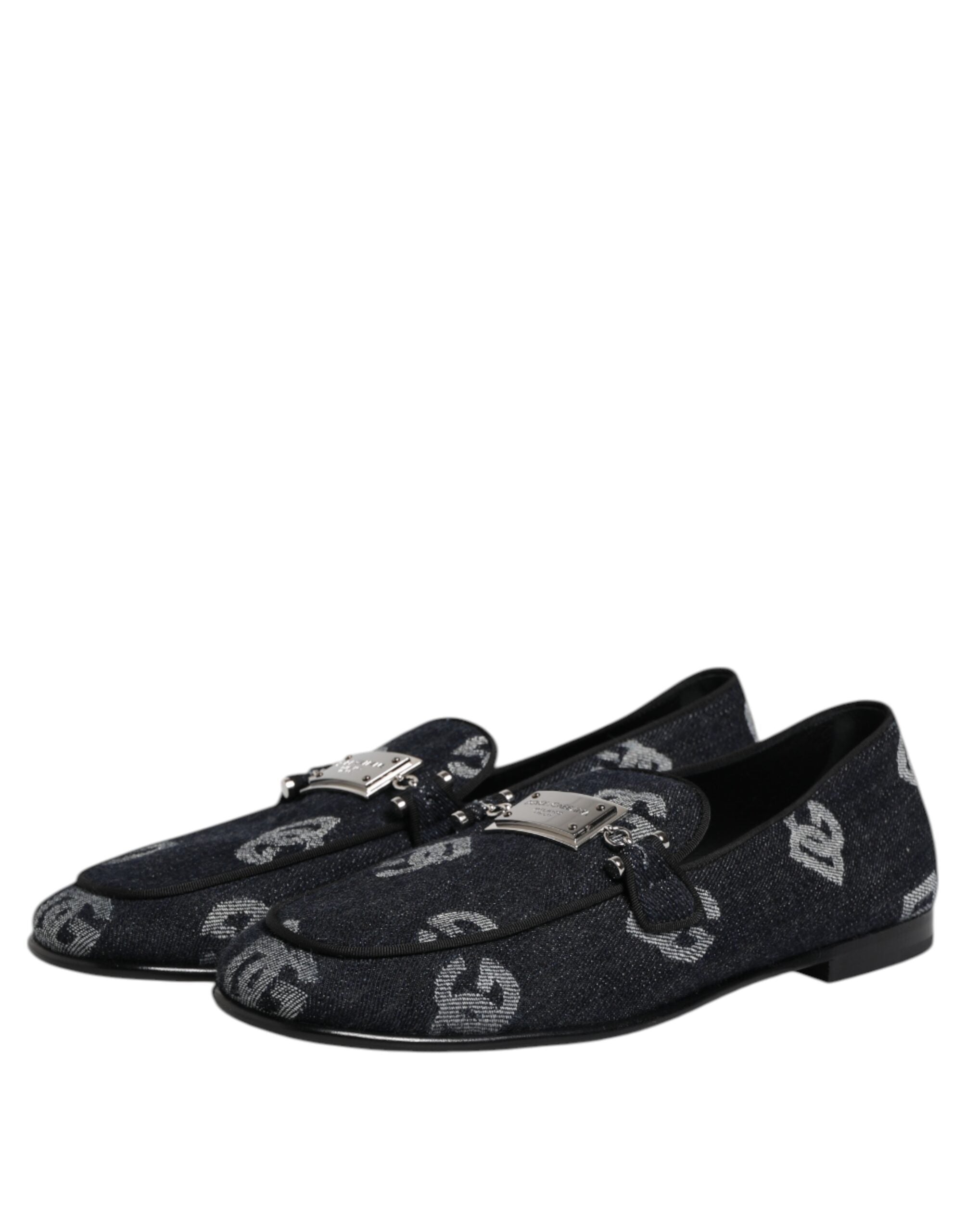 Dolce & Gabbana Blue Logo Cotton Loafers Formal Dress Shoes-4