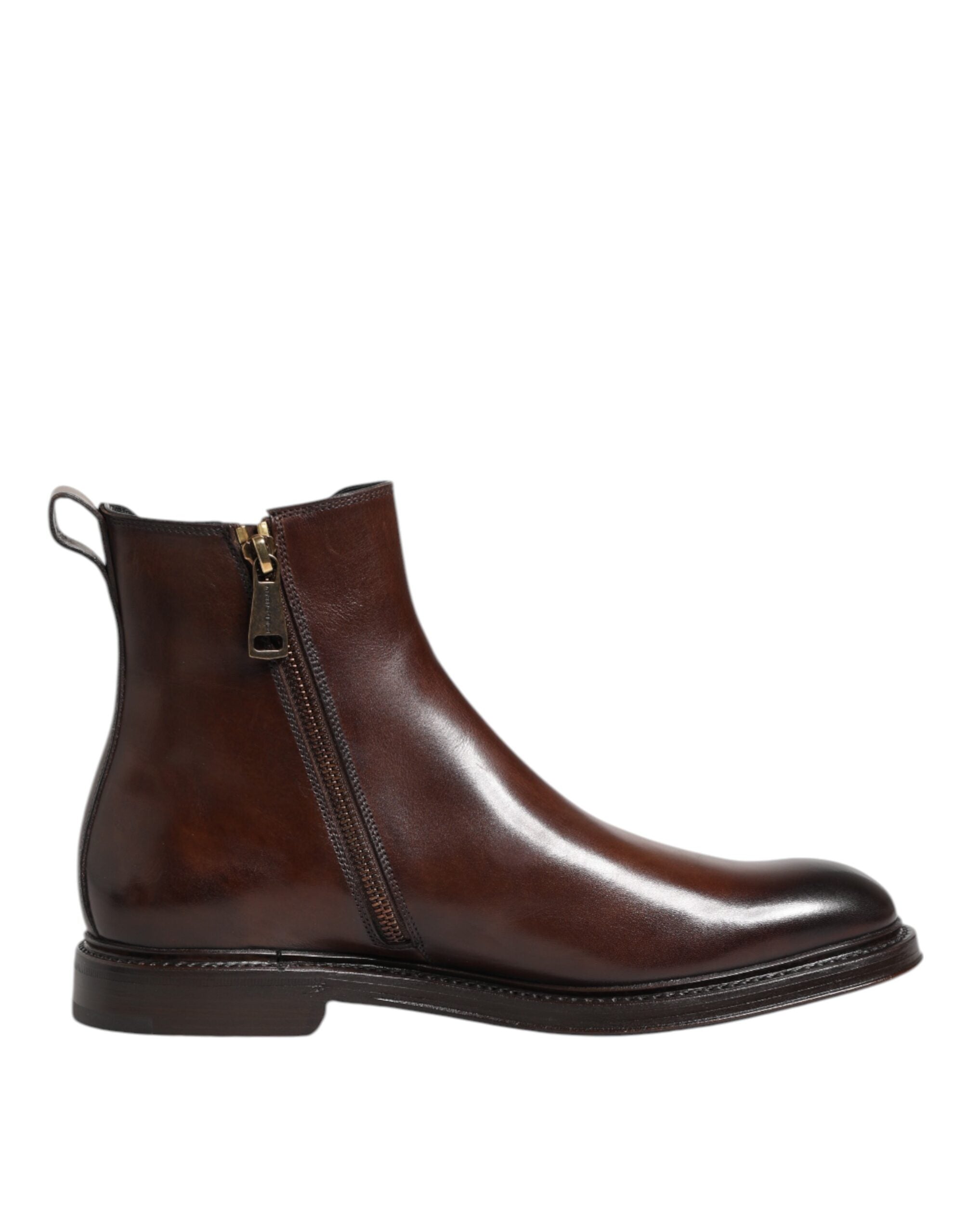Dolce & Gabbana Brown Chelsea Leather Mid Calf Boots Shoes-1
