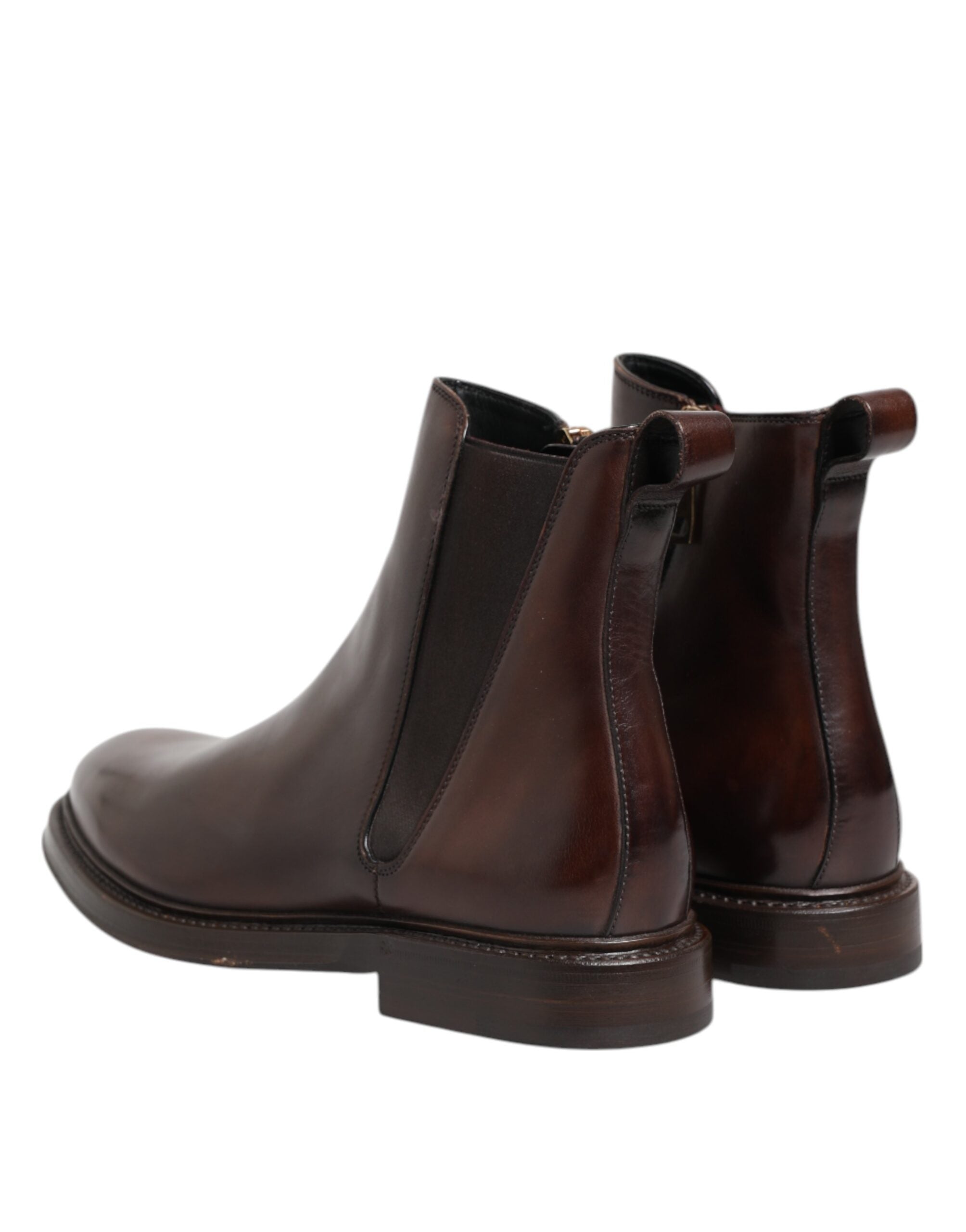 Dolce & Gabbana Brown Chelsea Leather Mid Calf Boots Shoes-4