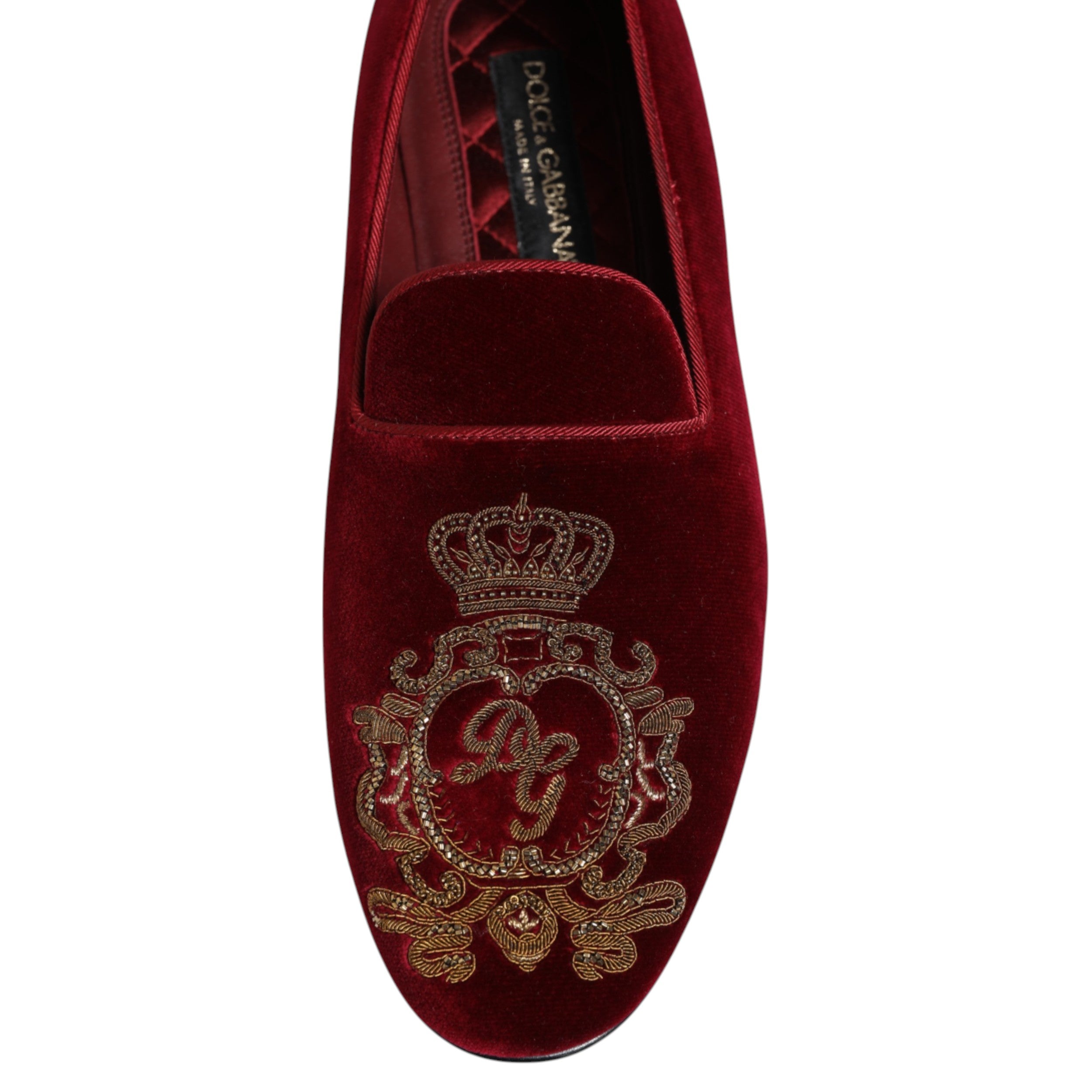 Mocasines Dolce & Gabbana Red Velvet Gold Crown para hombre-4