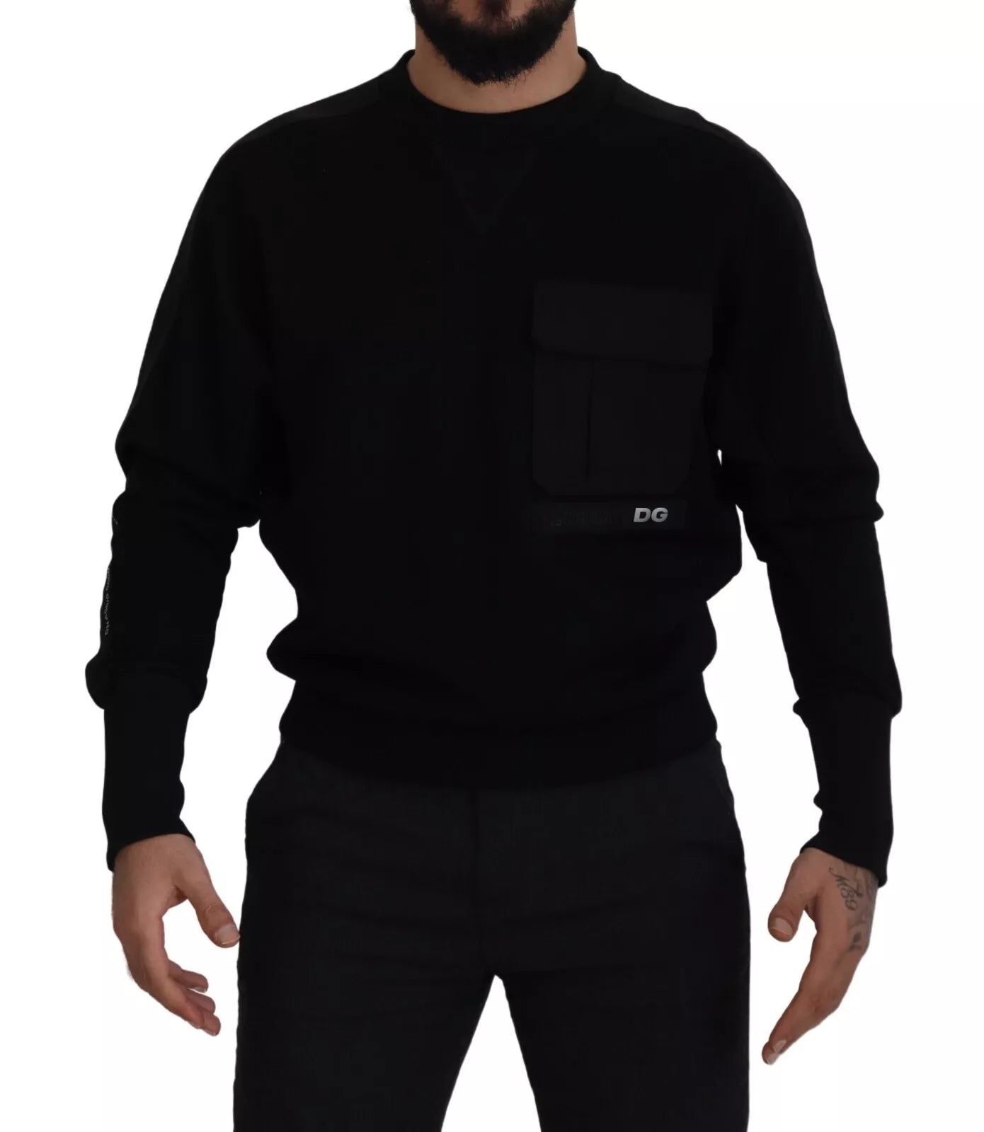 Dolce & Gabbana Black Cotton Crew Neck Sweatshirt Pullover-1